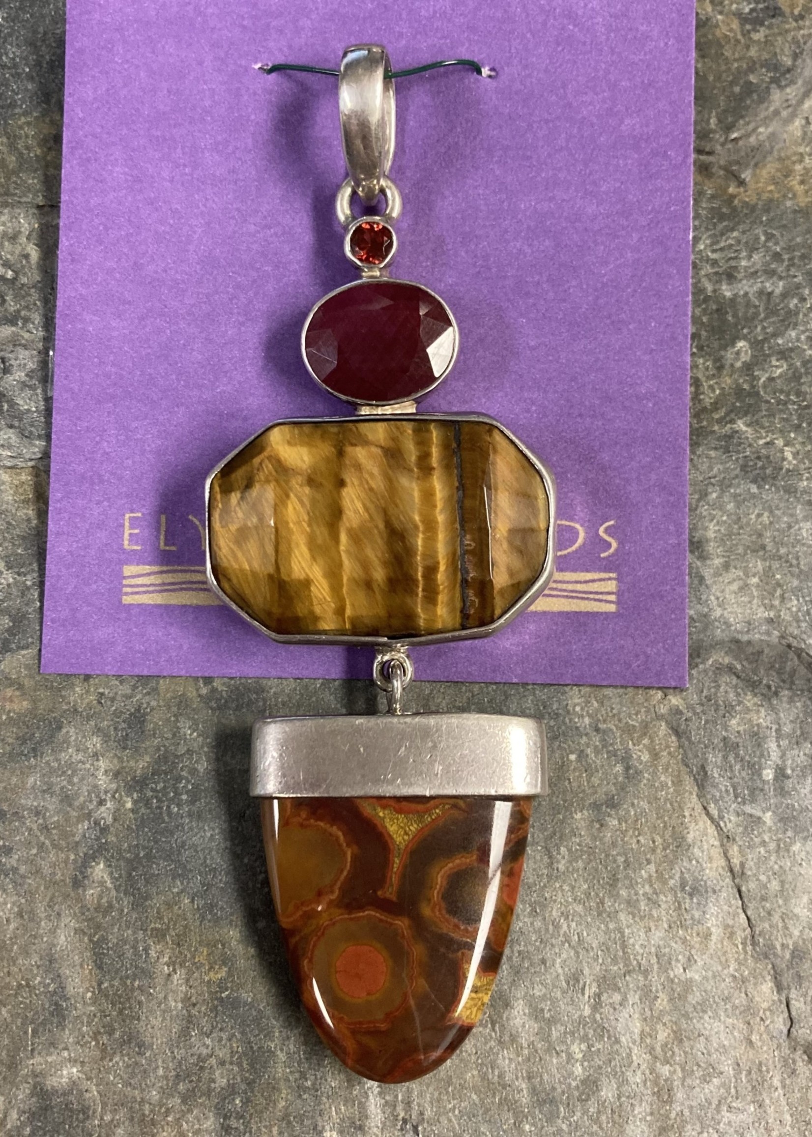 Pendant Ruby, Tiger Eye \u0026 Poppy Jasper 