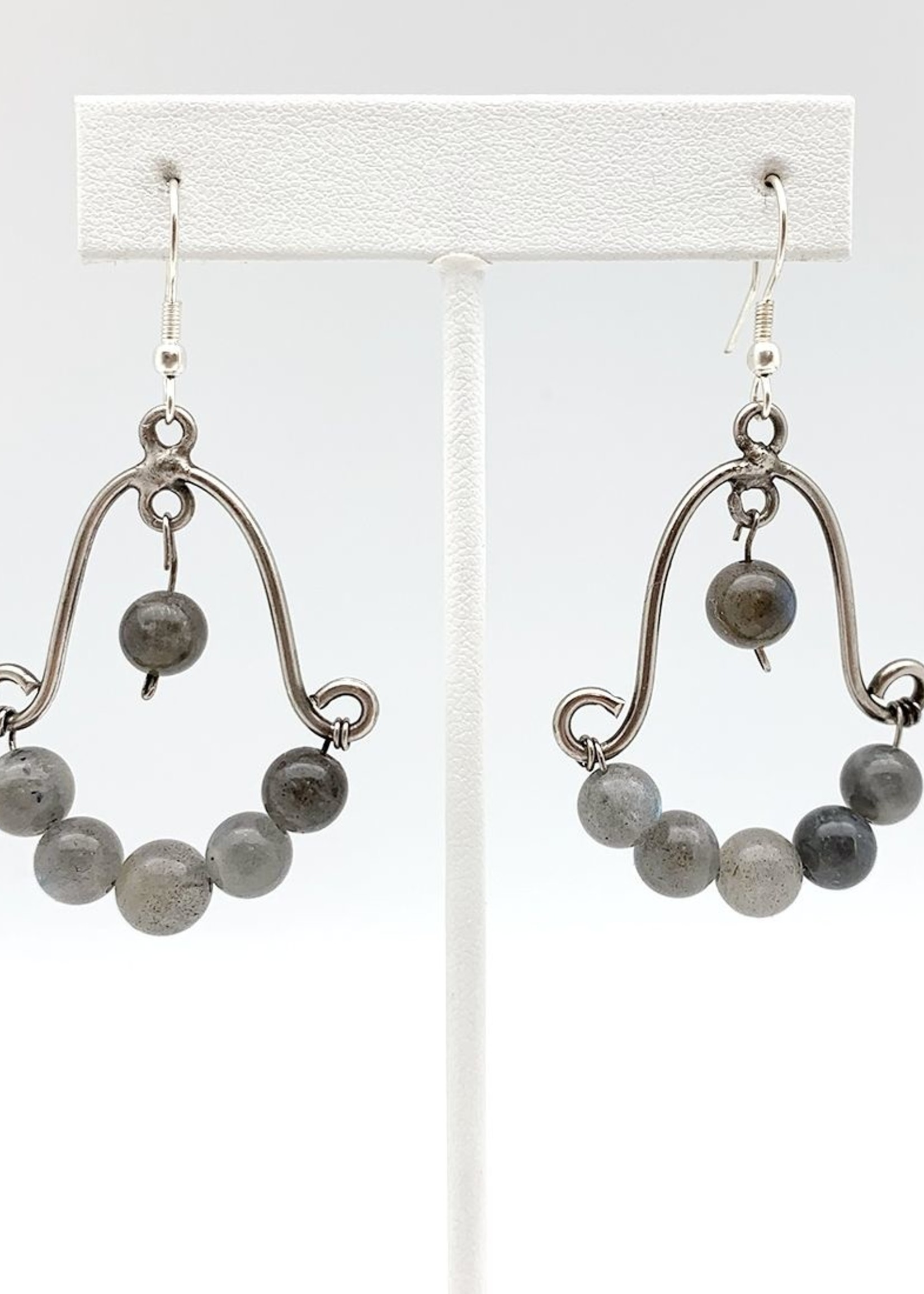 Wire Wrapped Earrings Antique Silver Labradorite