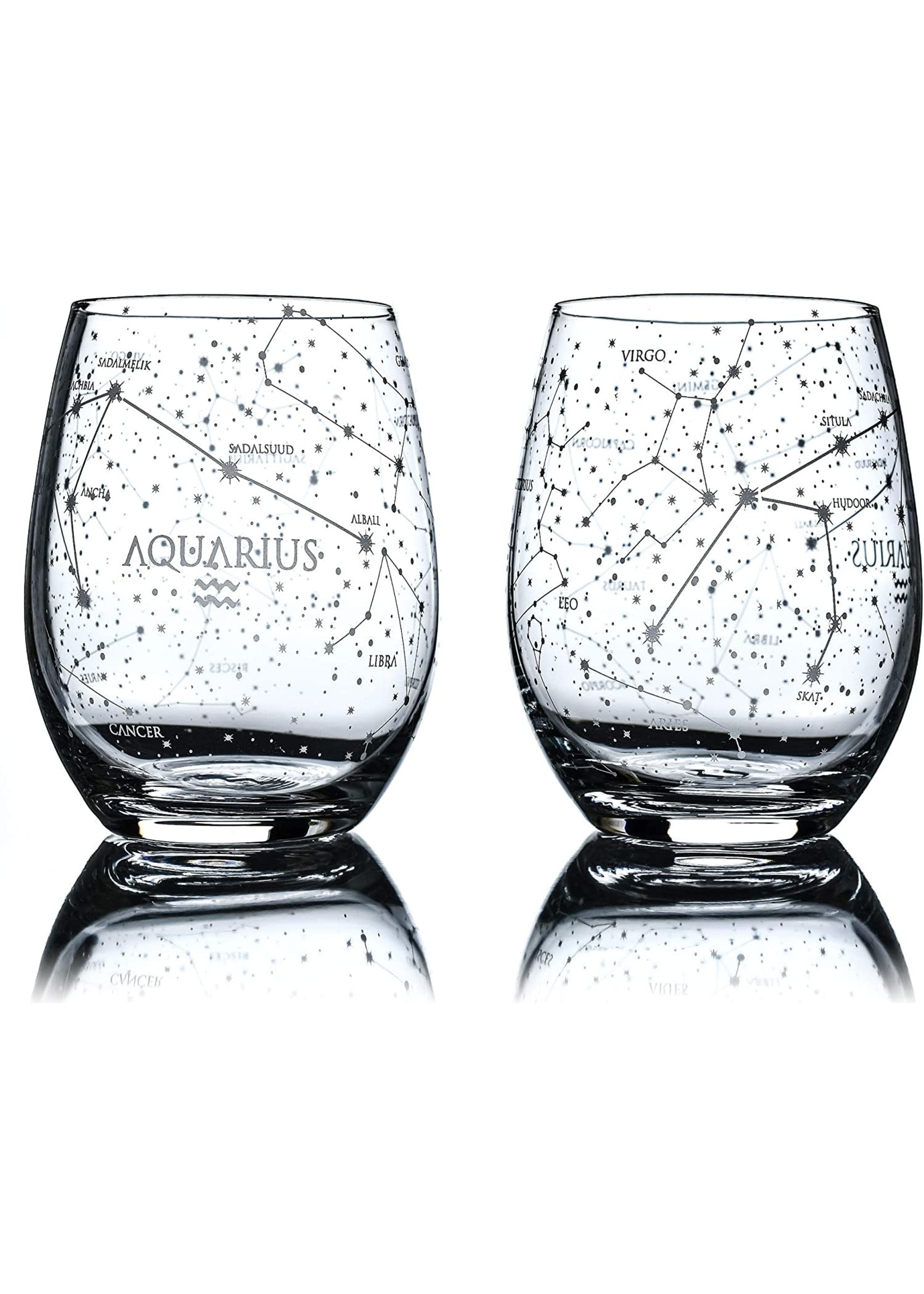 Astrology Etched Stemless Wine Glass
