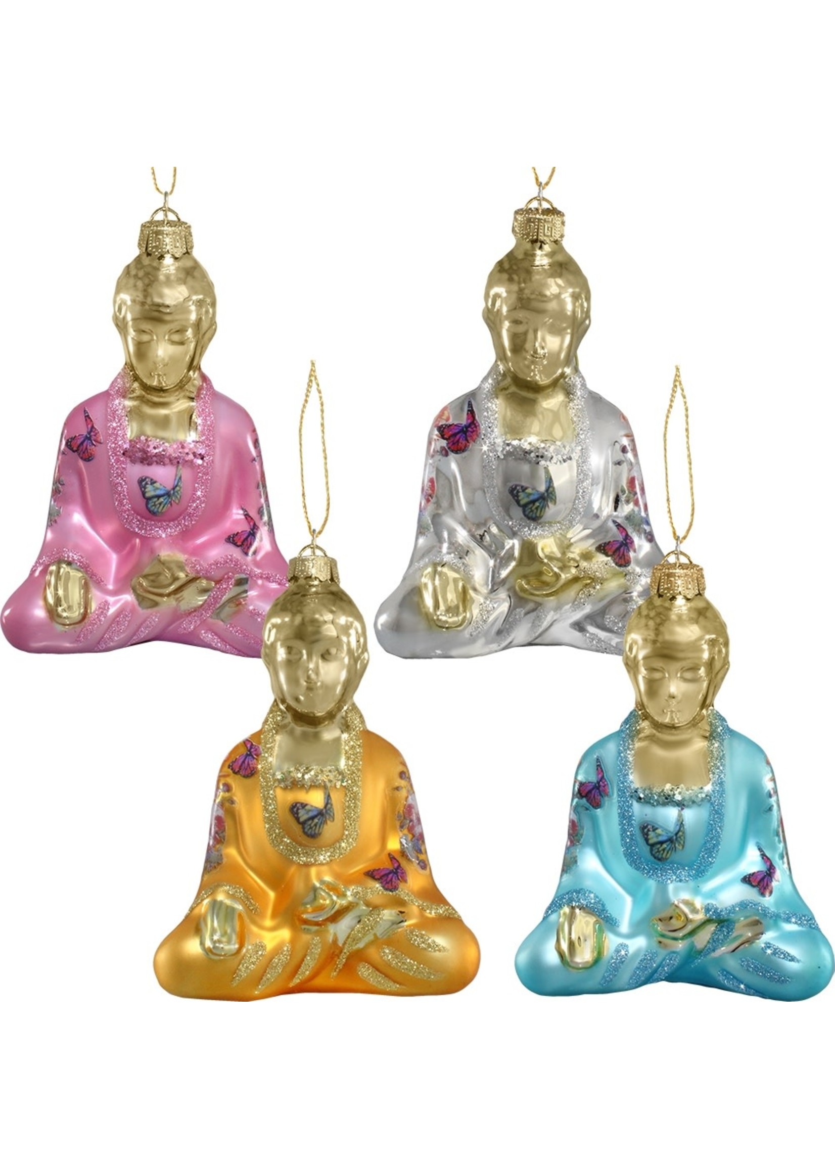 Buddha with Butterfly Glass Ornament