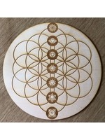 Crystal Grid Wood 4" Chakras Flower of Life