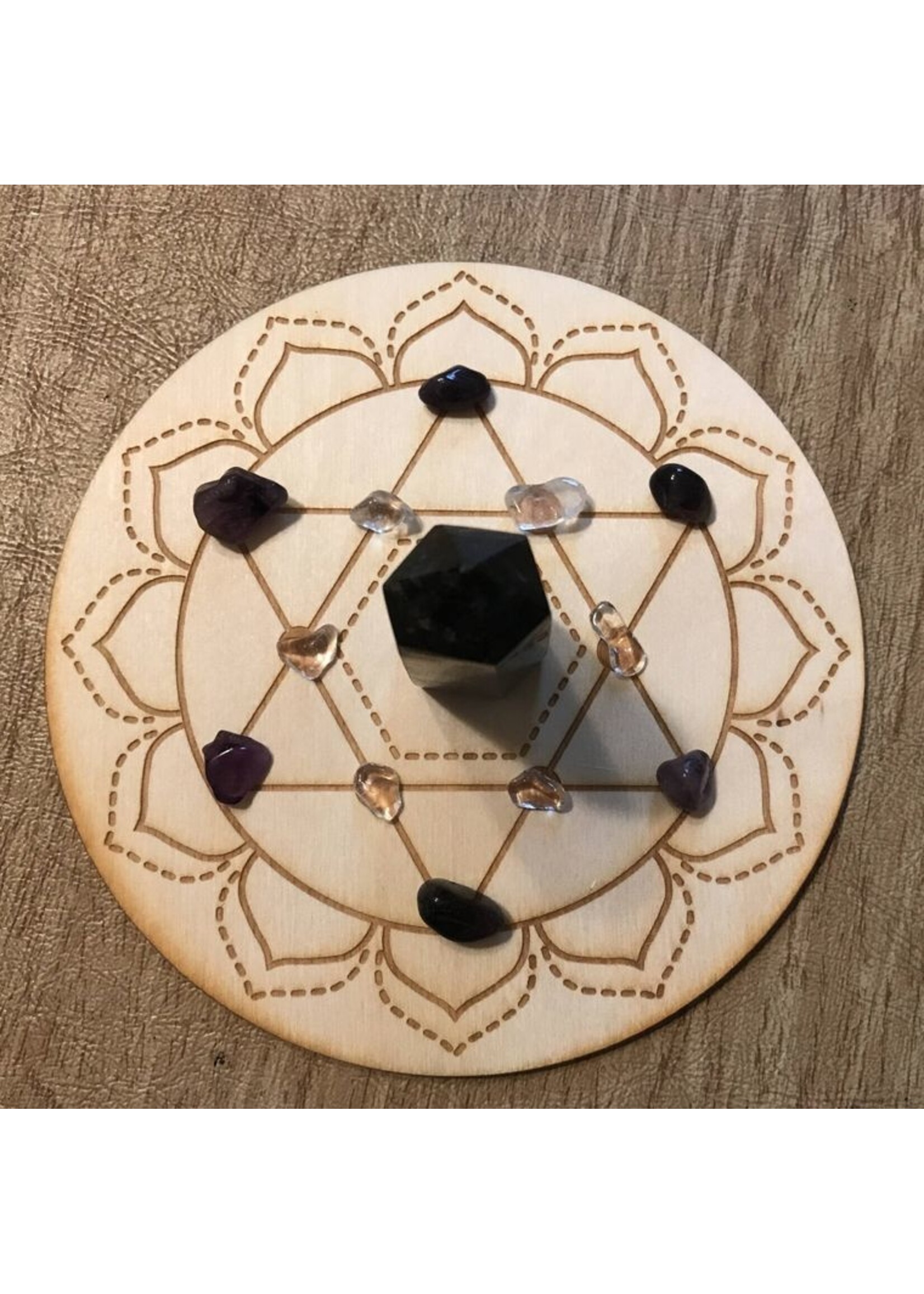 Crystal Grid Wood 4" Heart Chakra