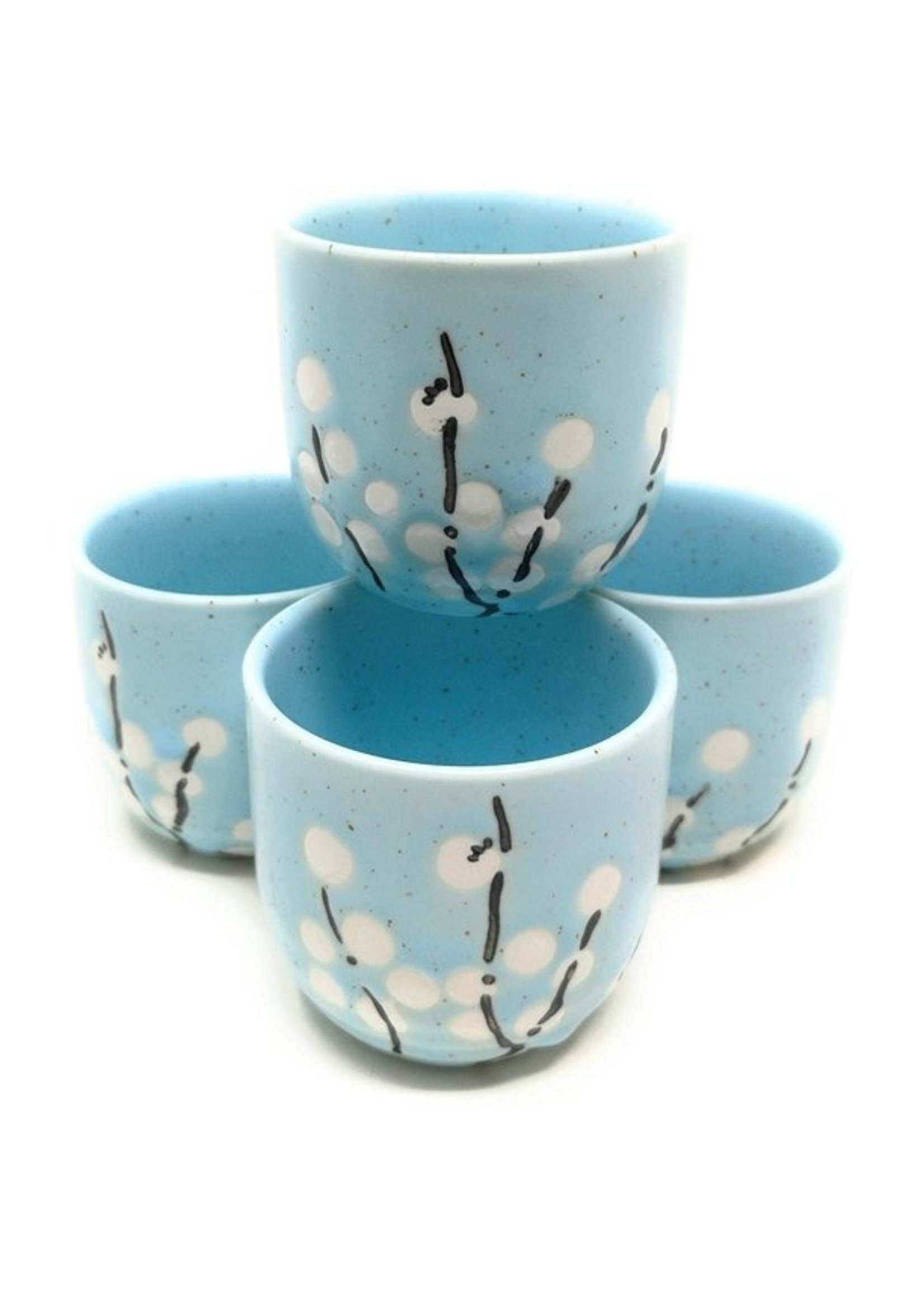 Sake Pot Set - Blue with White Blossoms 5 Piece set - Elysian Fields