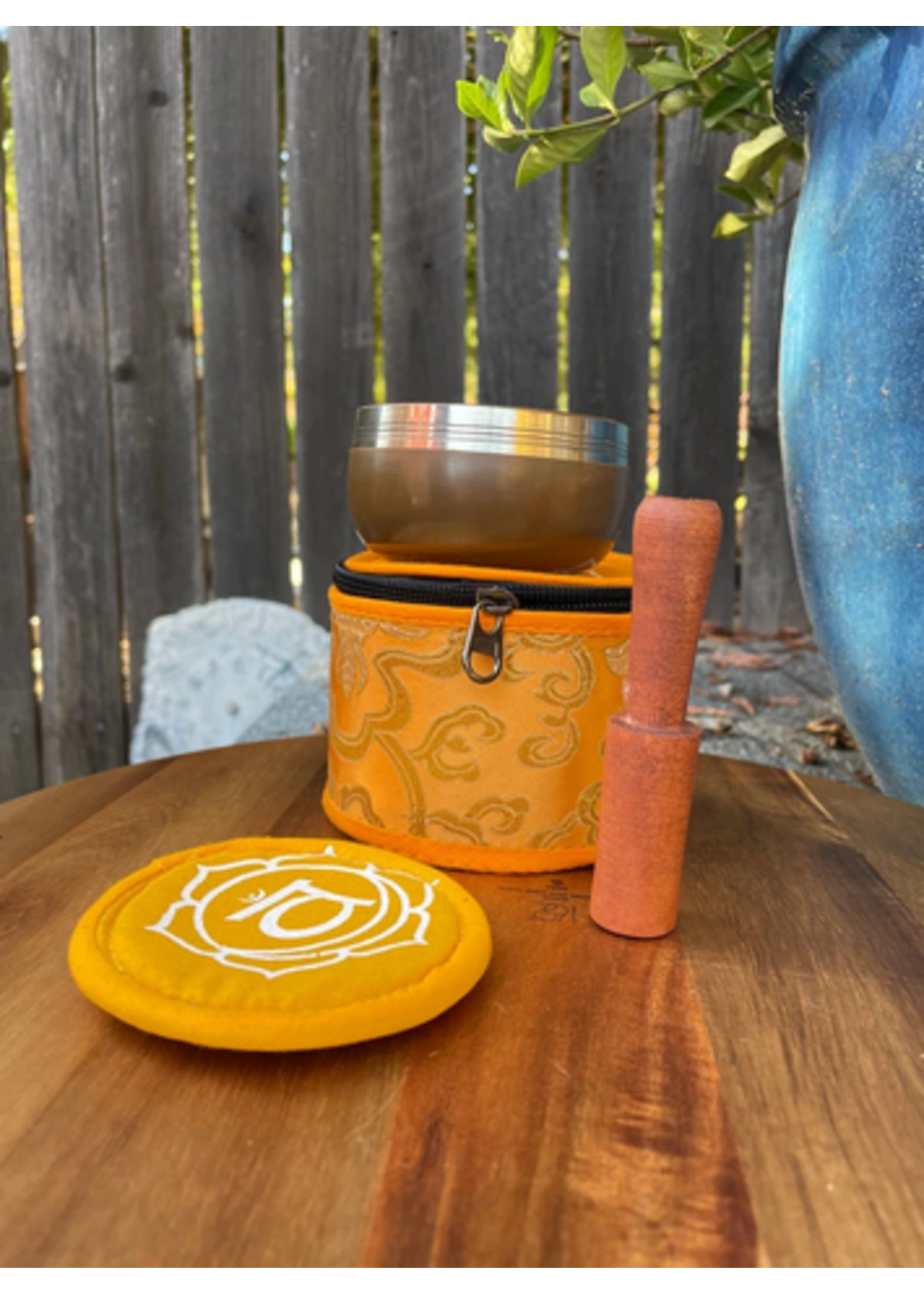 Singing Bowl 3" Bowl Metal Chakra Round Brocade Box – Orange