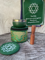 Singing Bowl 3" Bowl Metal Chakra Round Brocade Box – Green