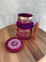 Singing Bowl 3" Bowl Metal Chakra Round Brocade Box – Purple