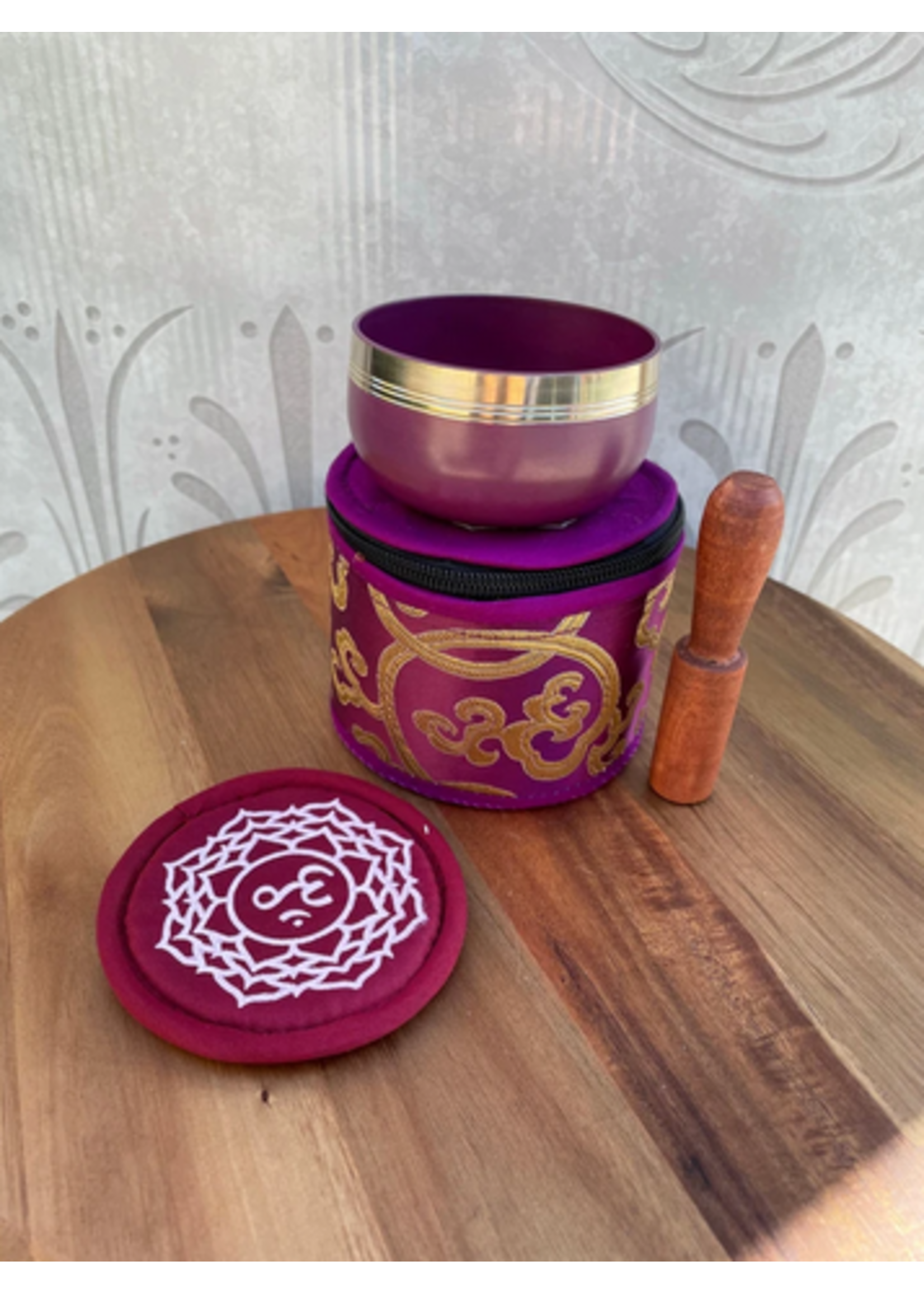 Singing Bowl 3" Bowl Metal Chakra Round Brocade Box – Purple