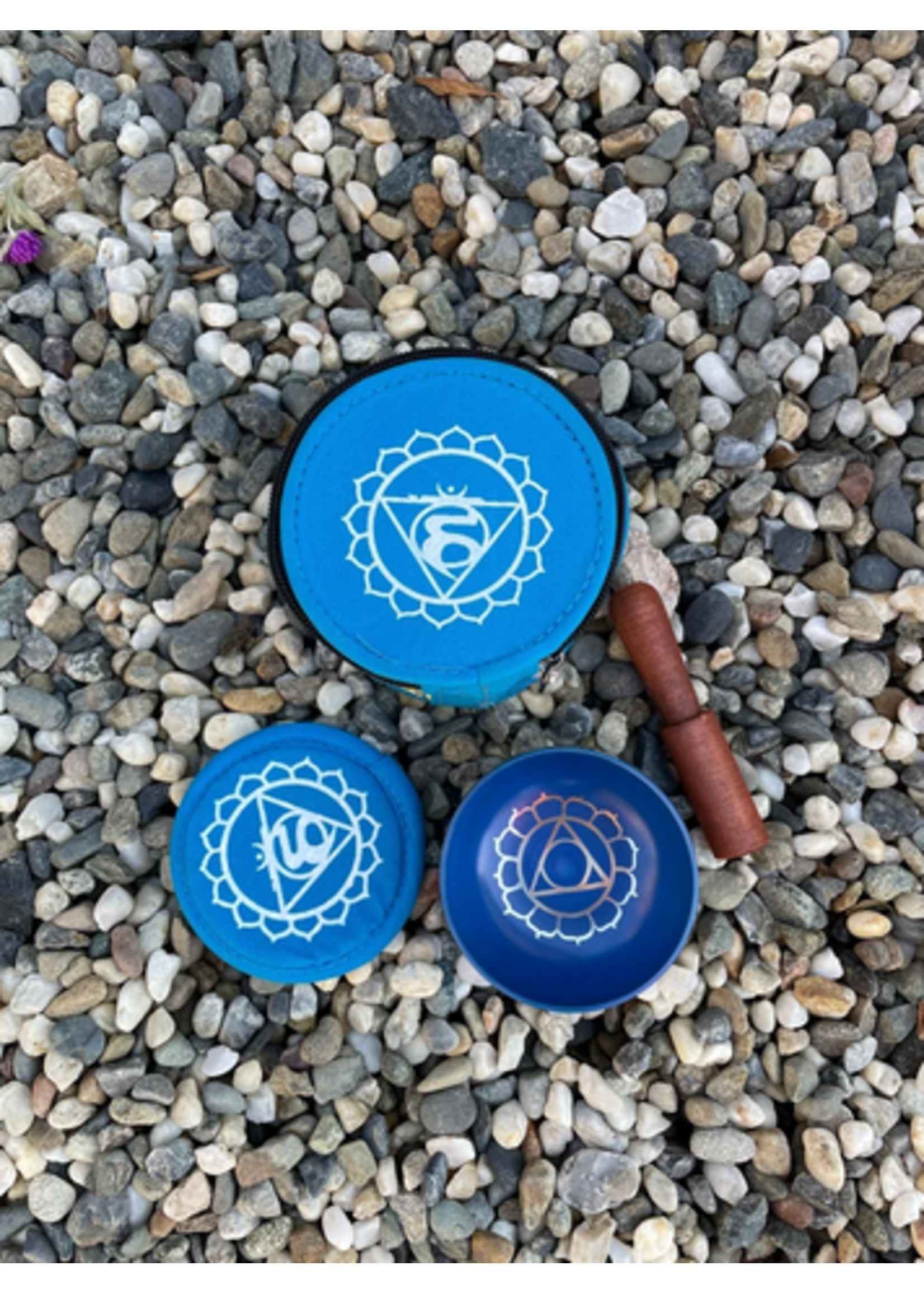 Singing Bowl Tibet Metal Chakra Light Blue 3" with Mallet and Case