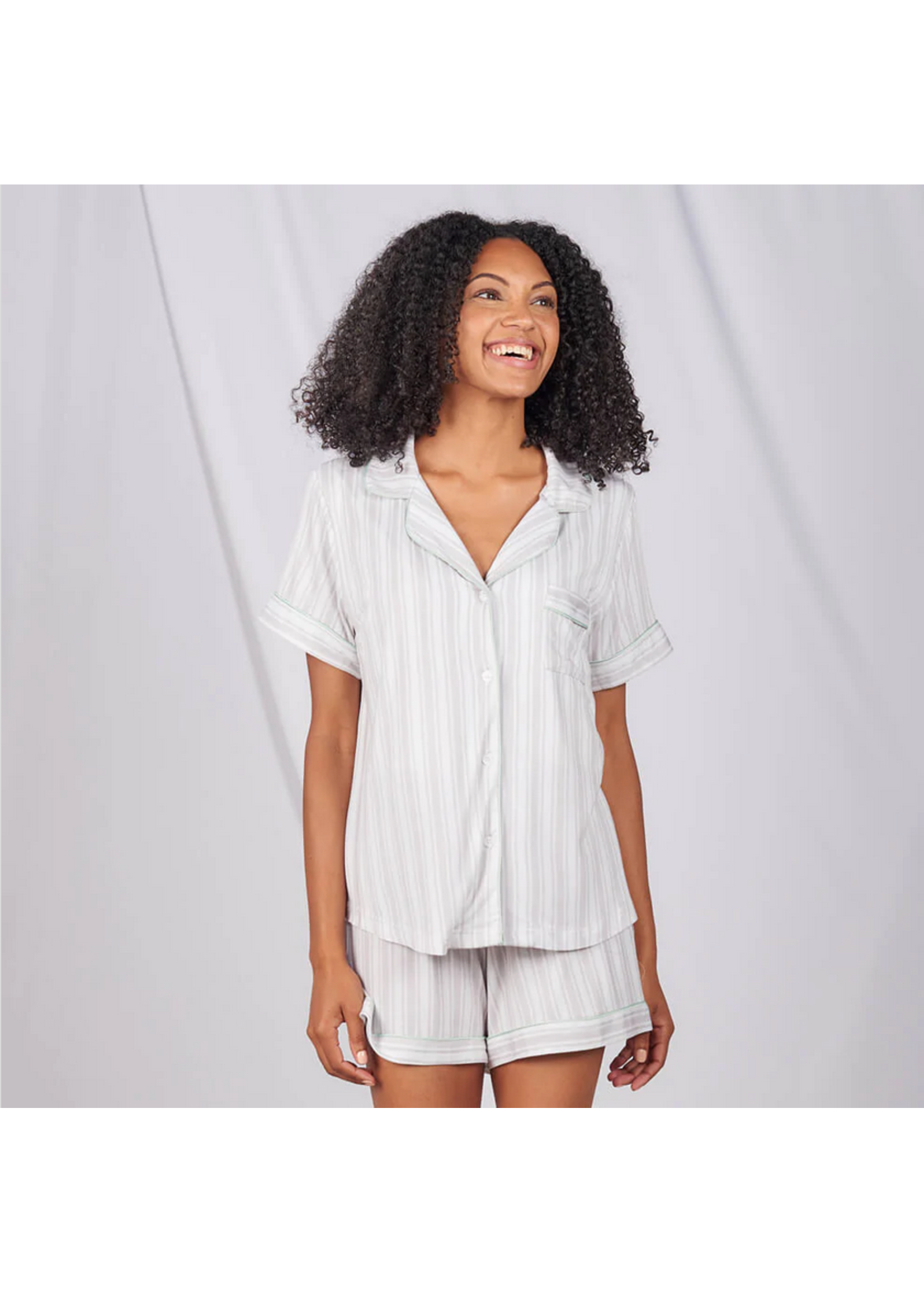 Faceplant Bamboo Lucy Short Sleeve Shirt Grey Stripe