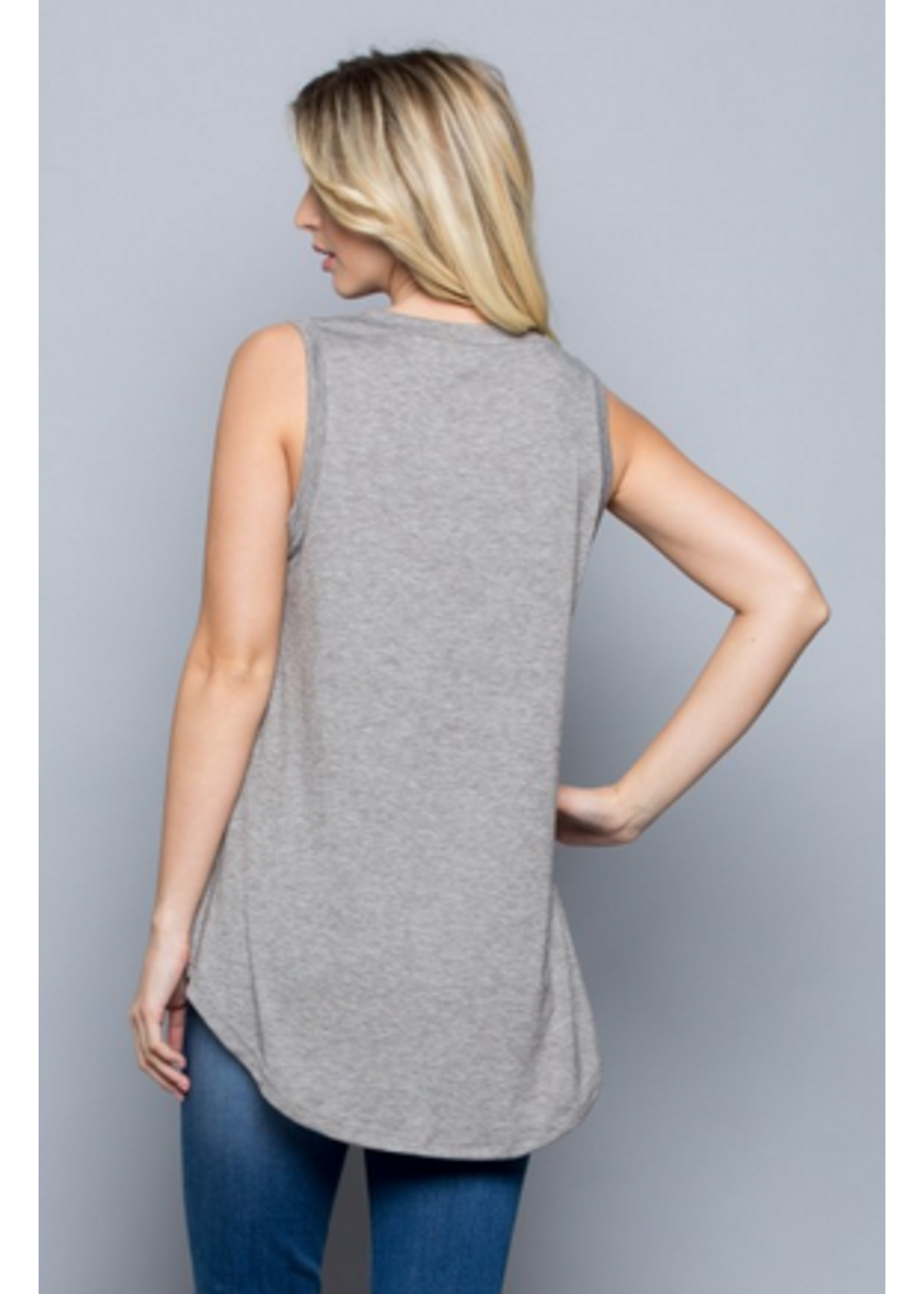 L.A. Soul Grey Three Elephants V Neck Flowy Tank Top