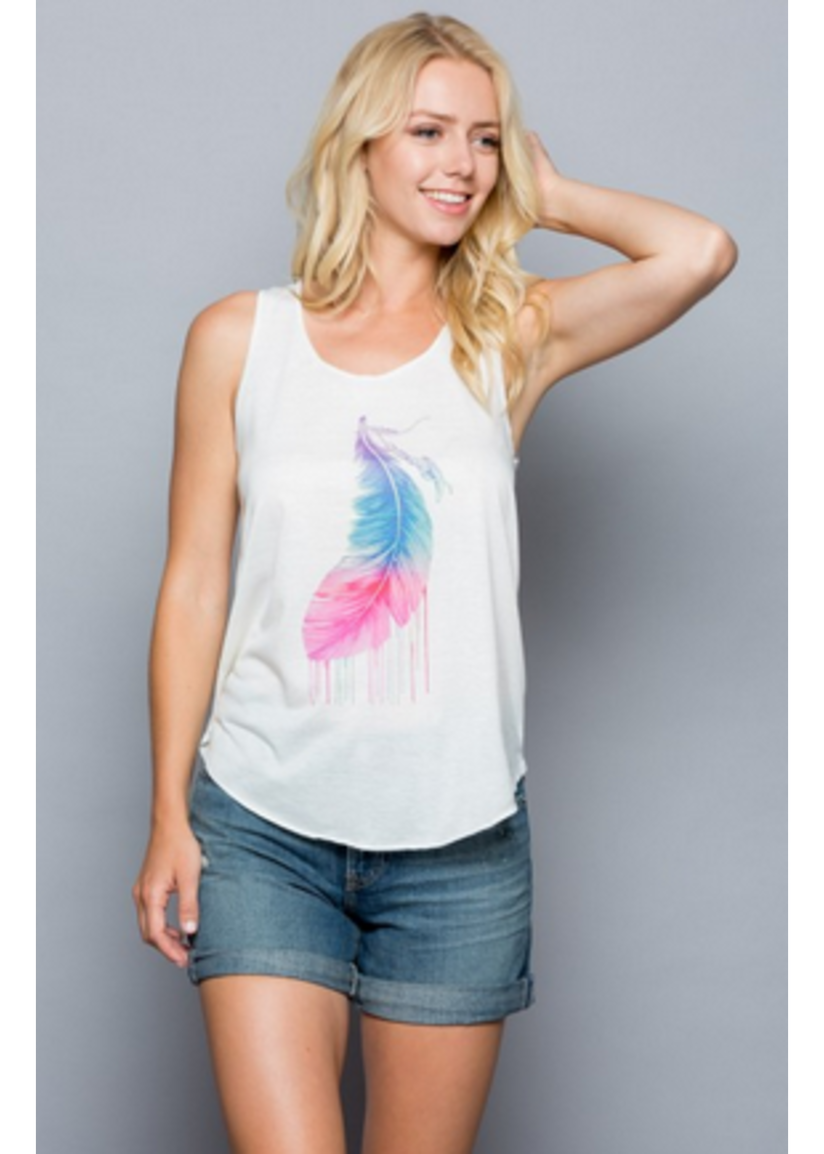feather print tank top