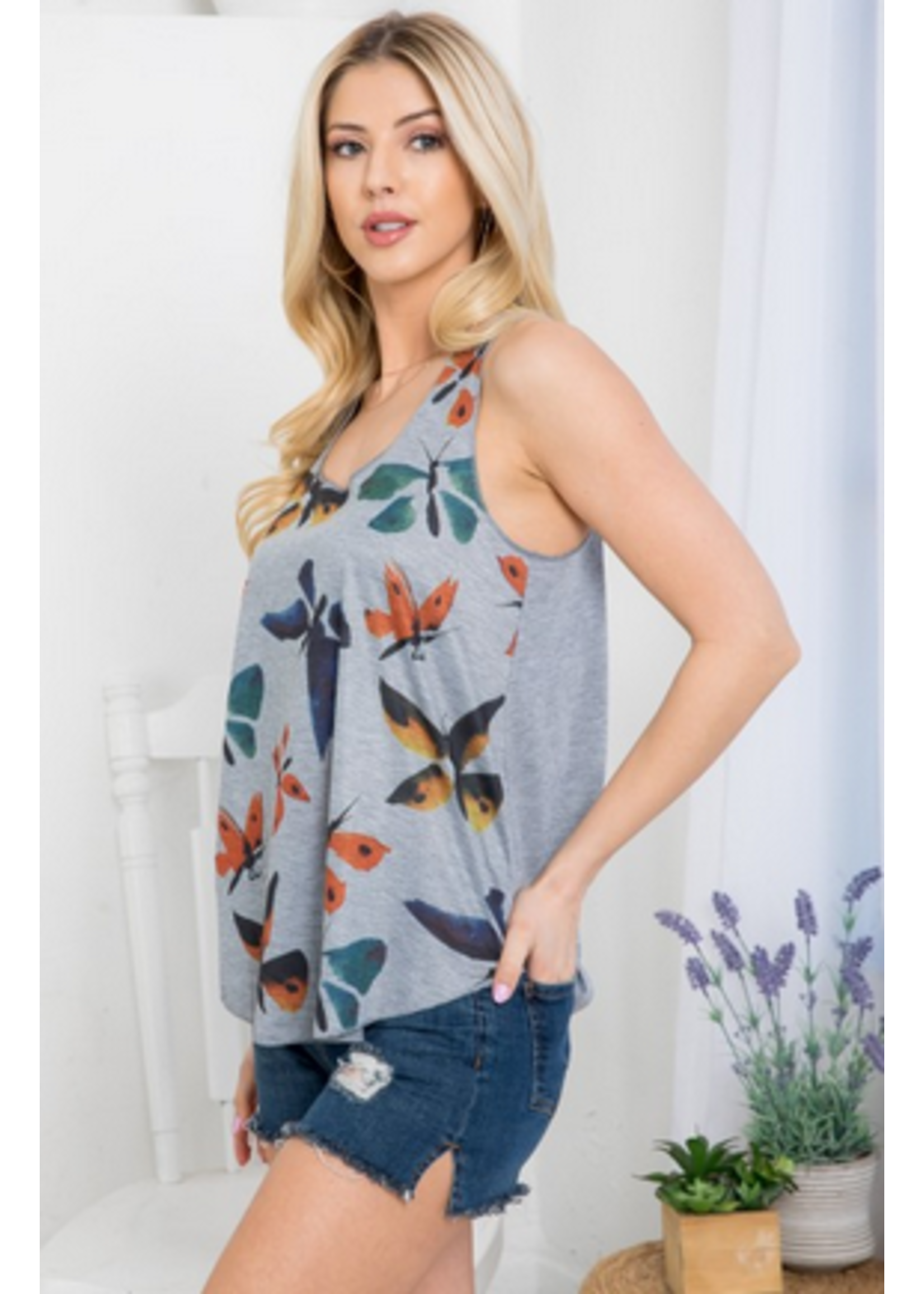 L.A. Soul Colorful Butterfly Print Tank Top