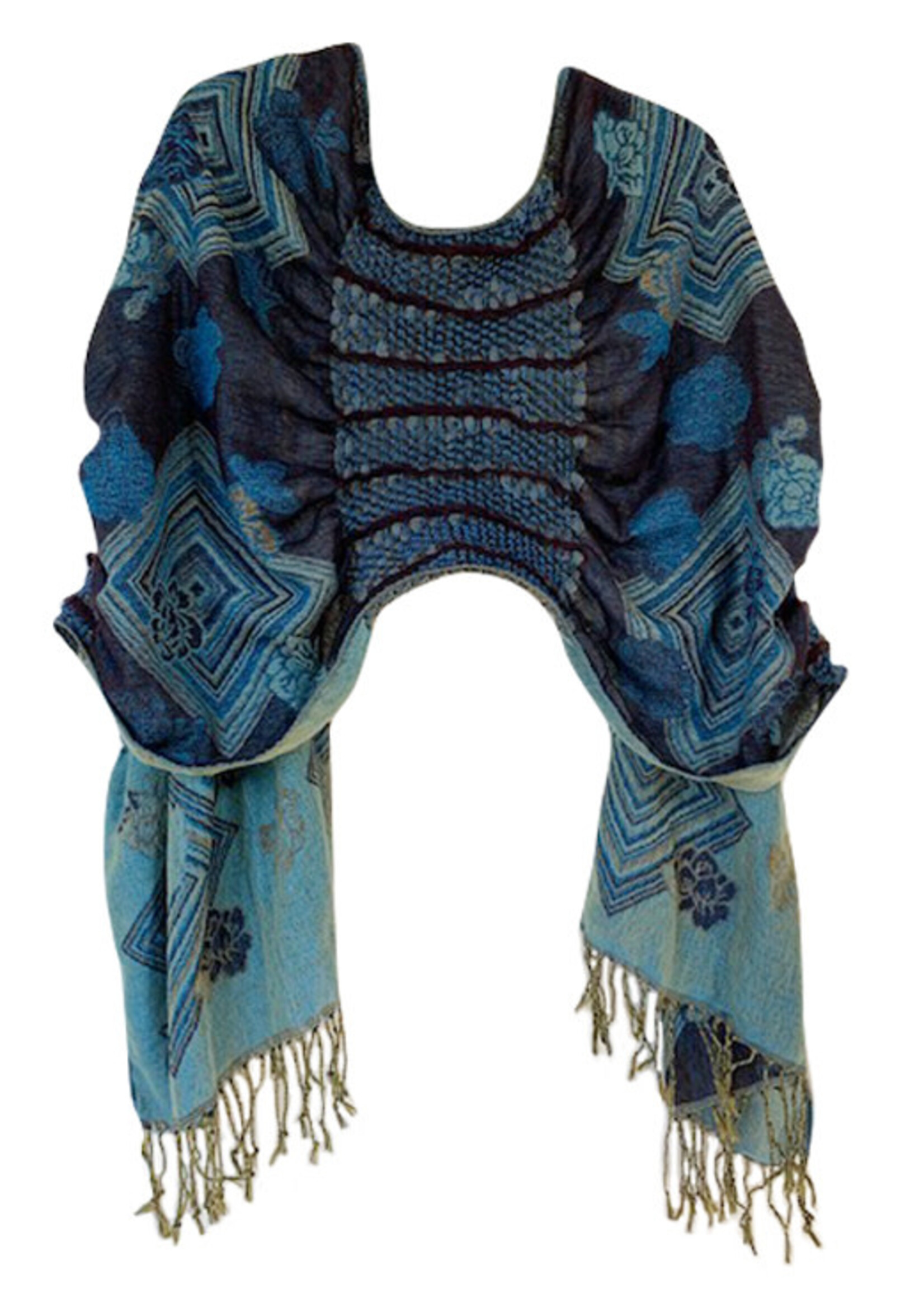 J&X Shawl Ruffle Navy & Aqua