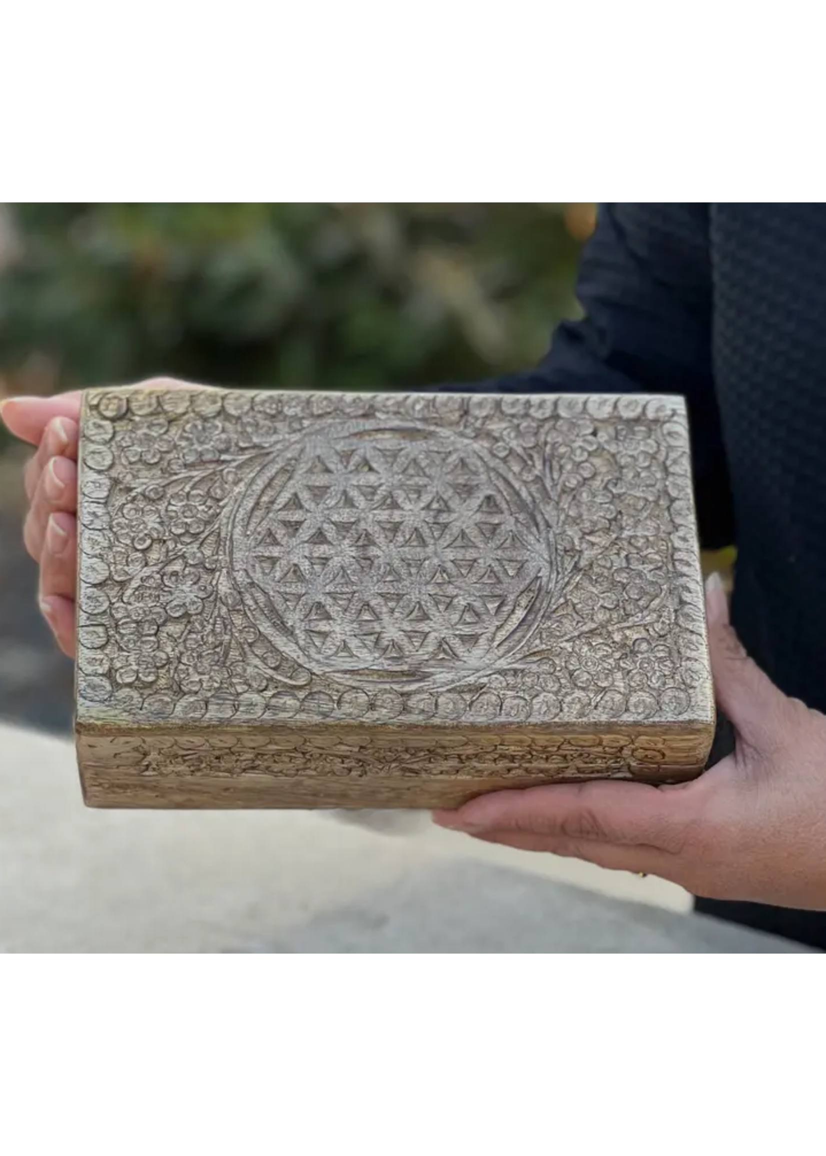 Lungta Hand Carved Flower Of Life Wooden Box