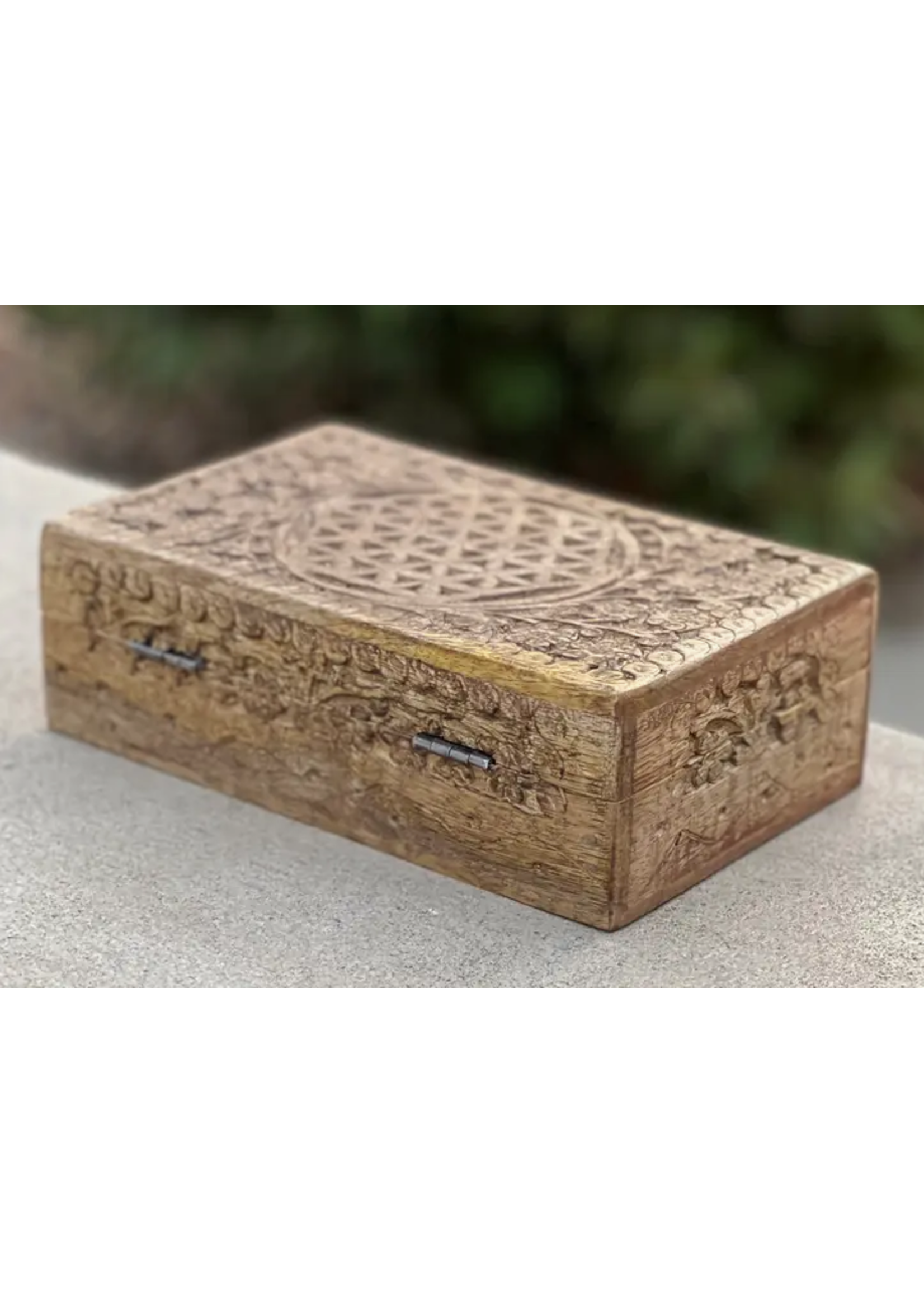 Lungta Hand Carved Flower Of Life Wooden Box