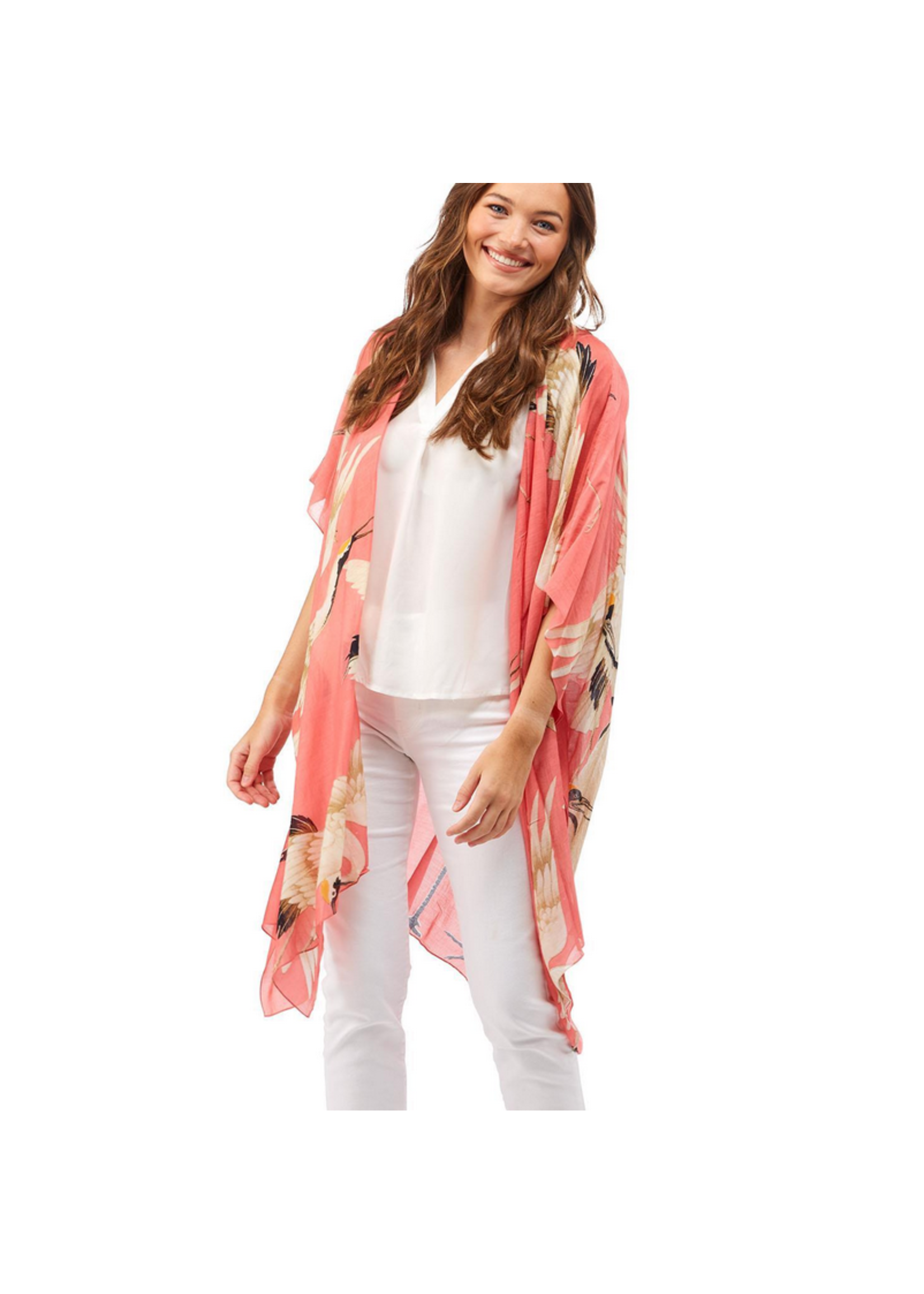 Two's Company Peony Pink Heron Long Kimono