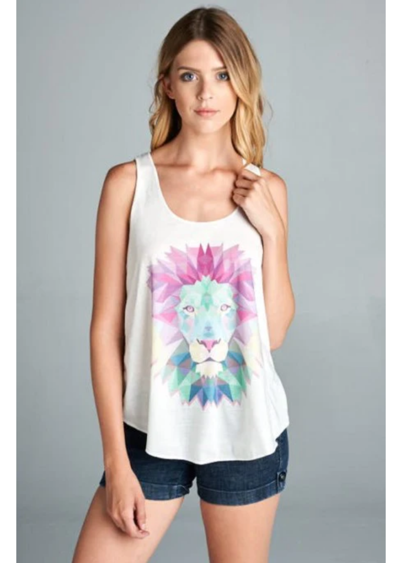 L.A.Soul Tank Lion Print White