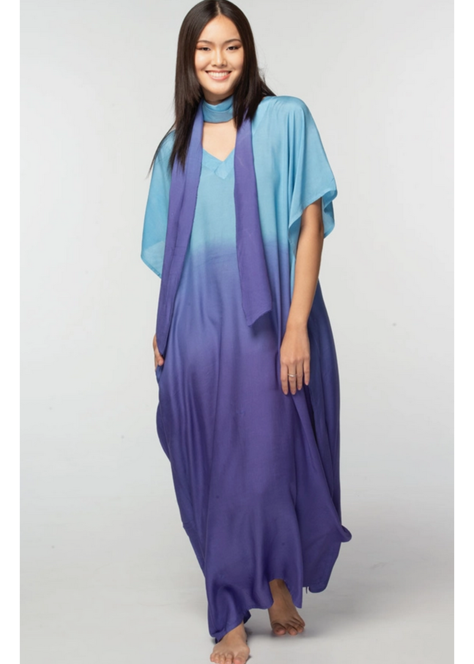 Sevya Ombre Cupro Caftan Blue & Purple 1 Size