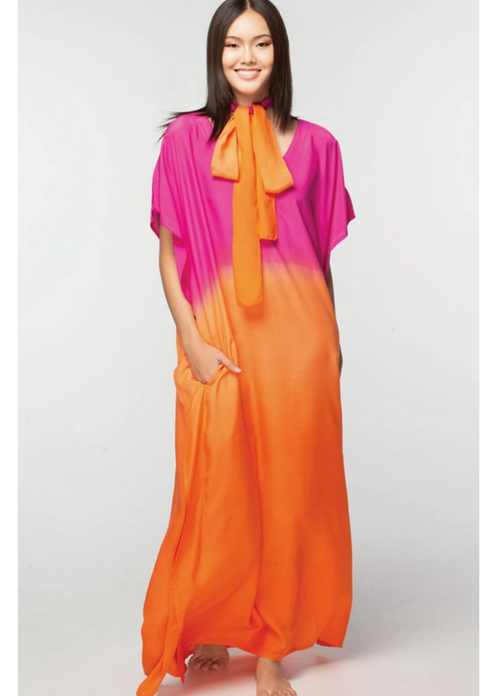 Sevya Ombre Cupro Caftan Orange & Fuchsia 1 Size