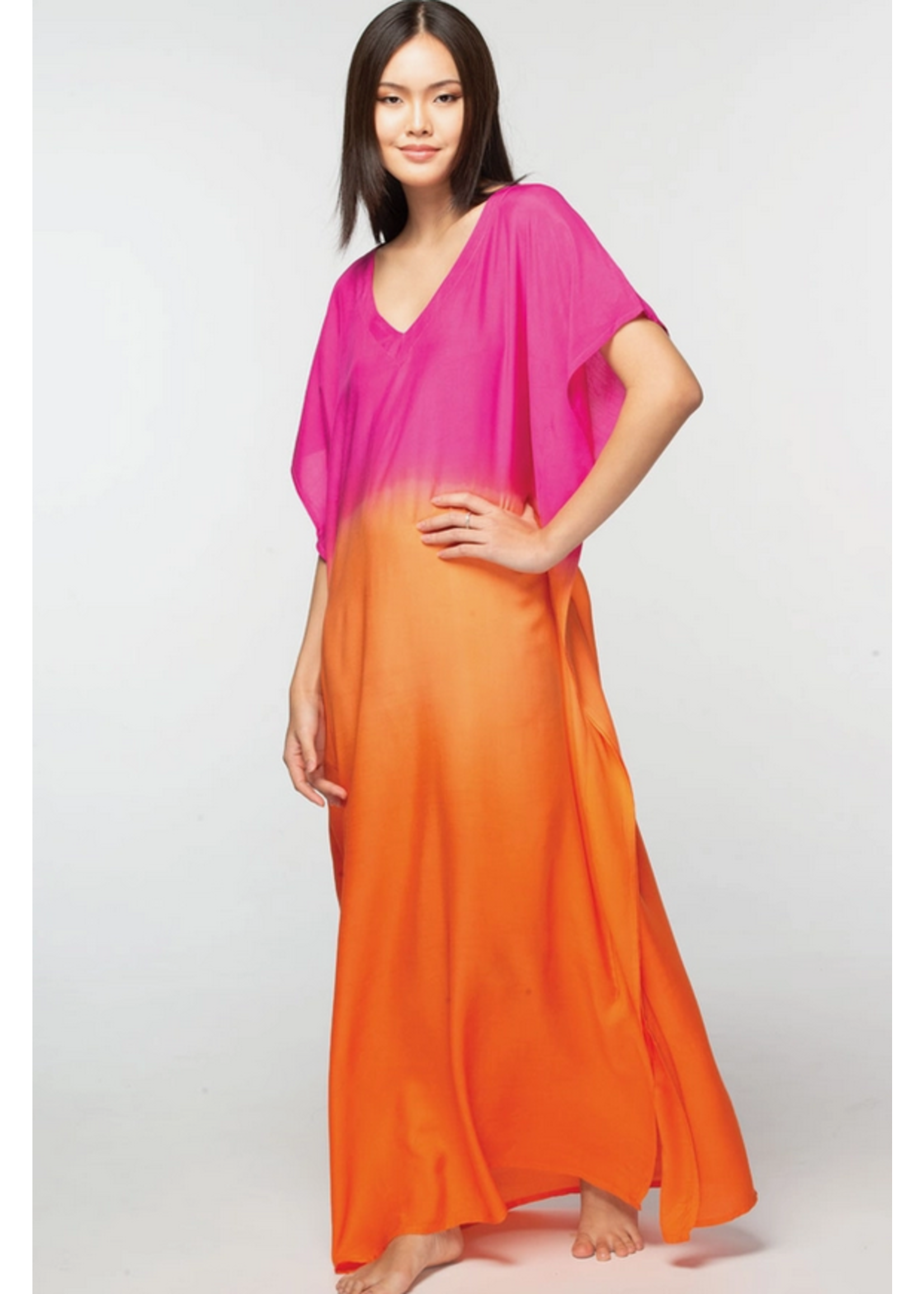 Sevya Ombre Cupro Caftan Orange & Fuchsia 1 Size