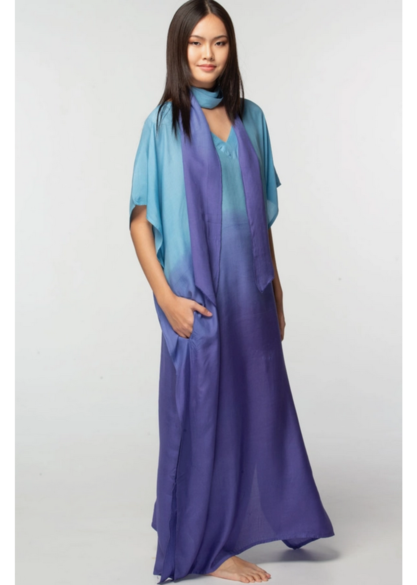 Sevya Ombre Cupro Caftan Blue & Purple 1 Size