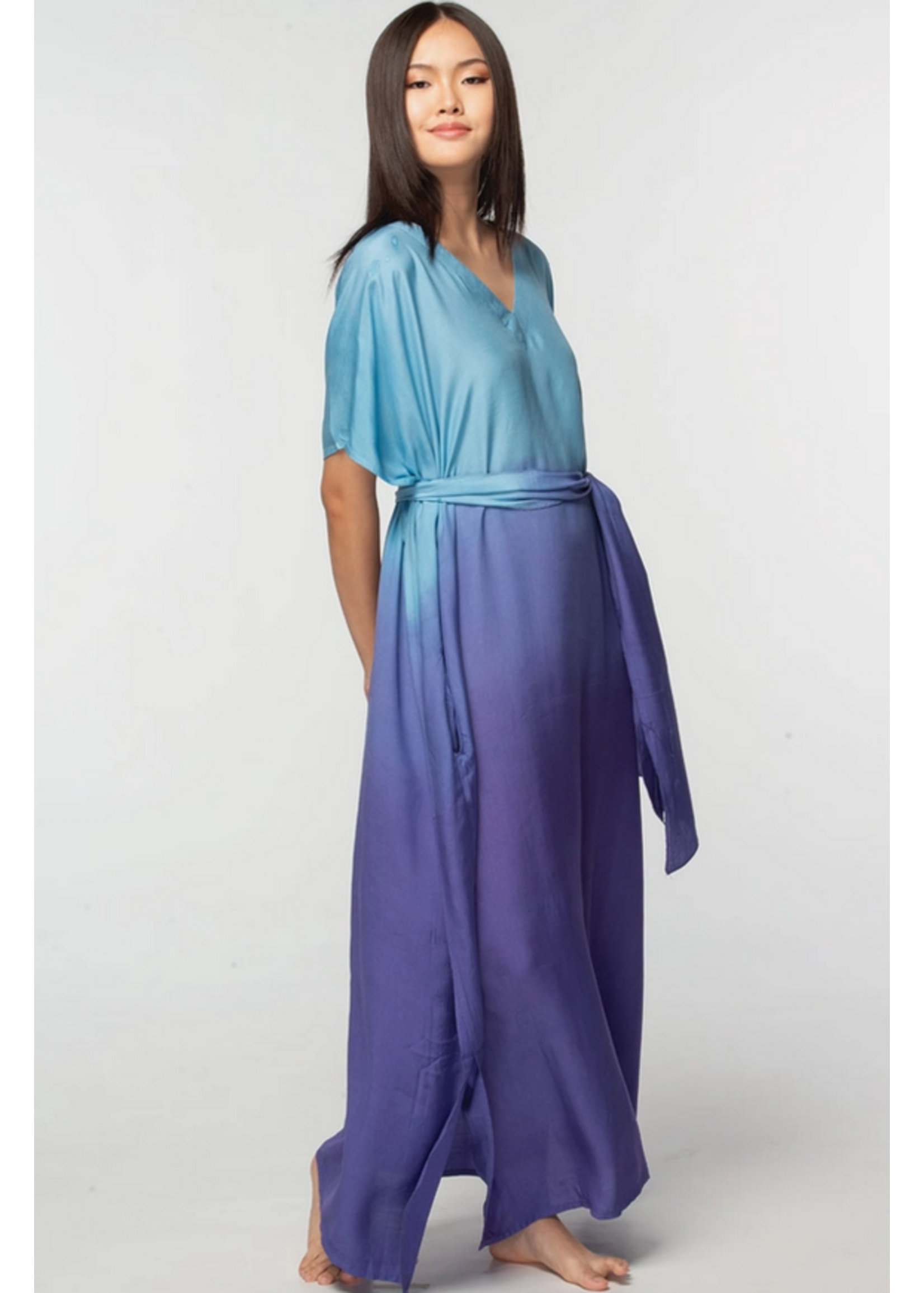 Sevya Ombre Cupro Caftan Blue & Purple 1 Size