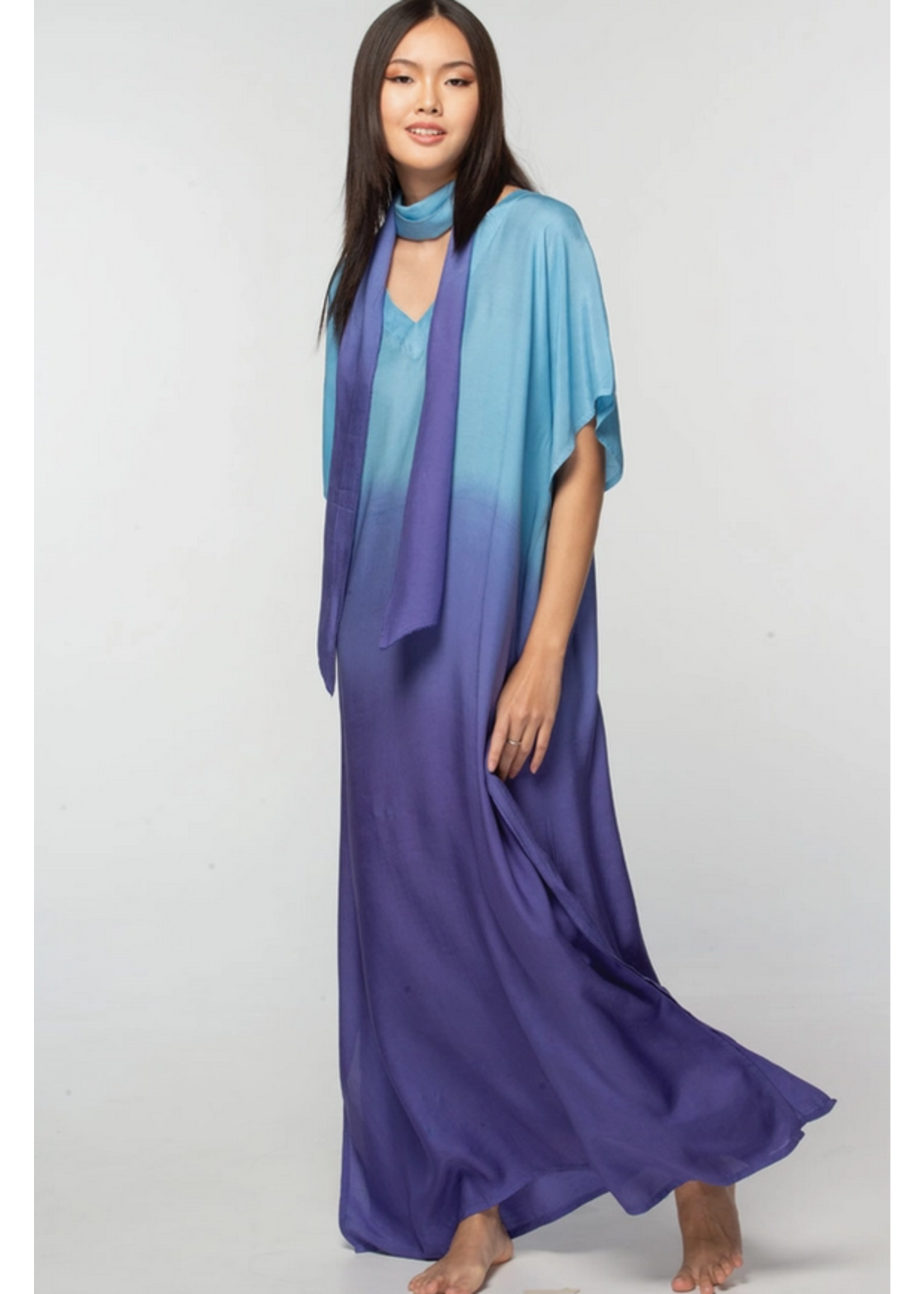 Sevya Ombre Cupro Caftan Blue & Purple 1 Size