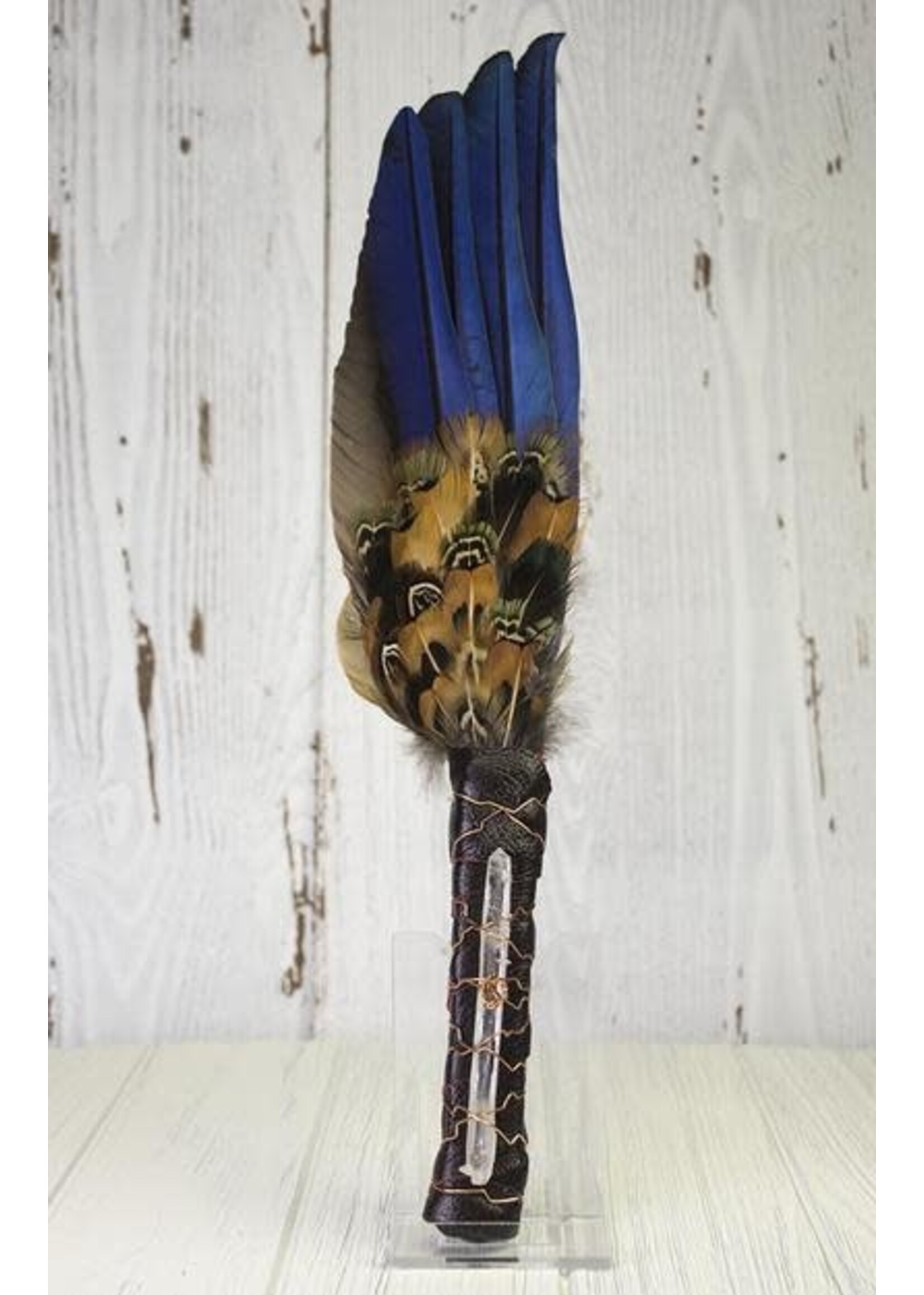 Large Macaw Feather Fan With Crystal