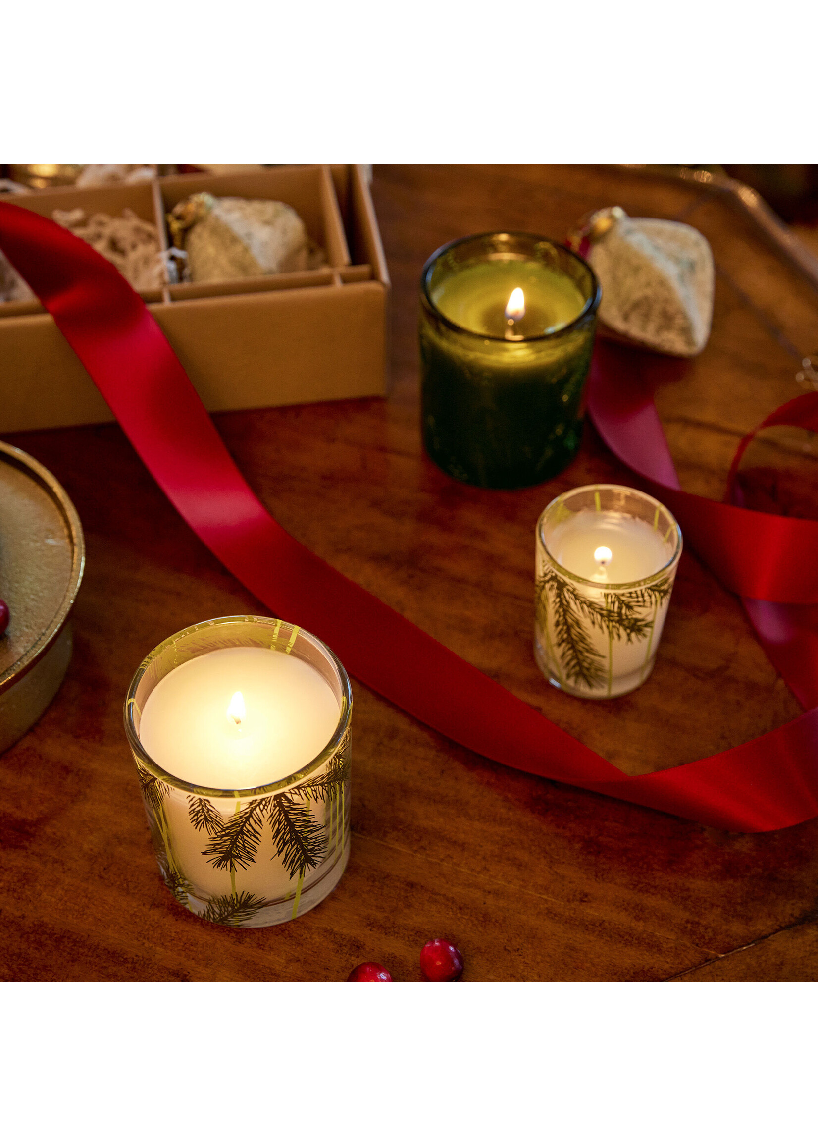 Frasier Fir Votive Candle w/ Pine Needle Design