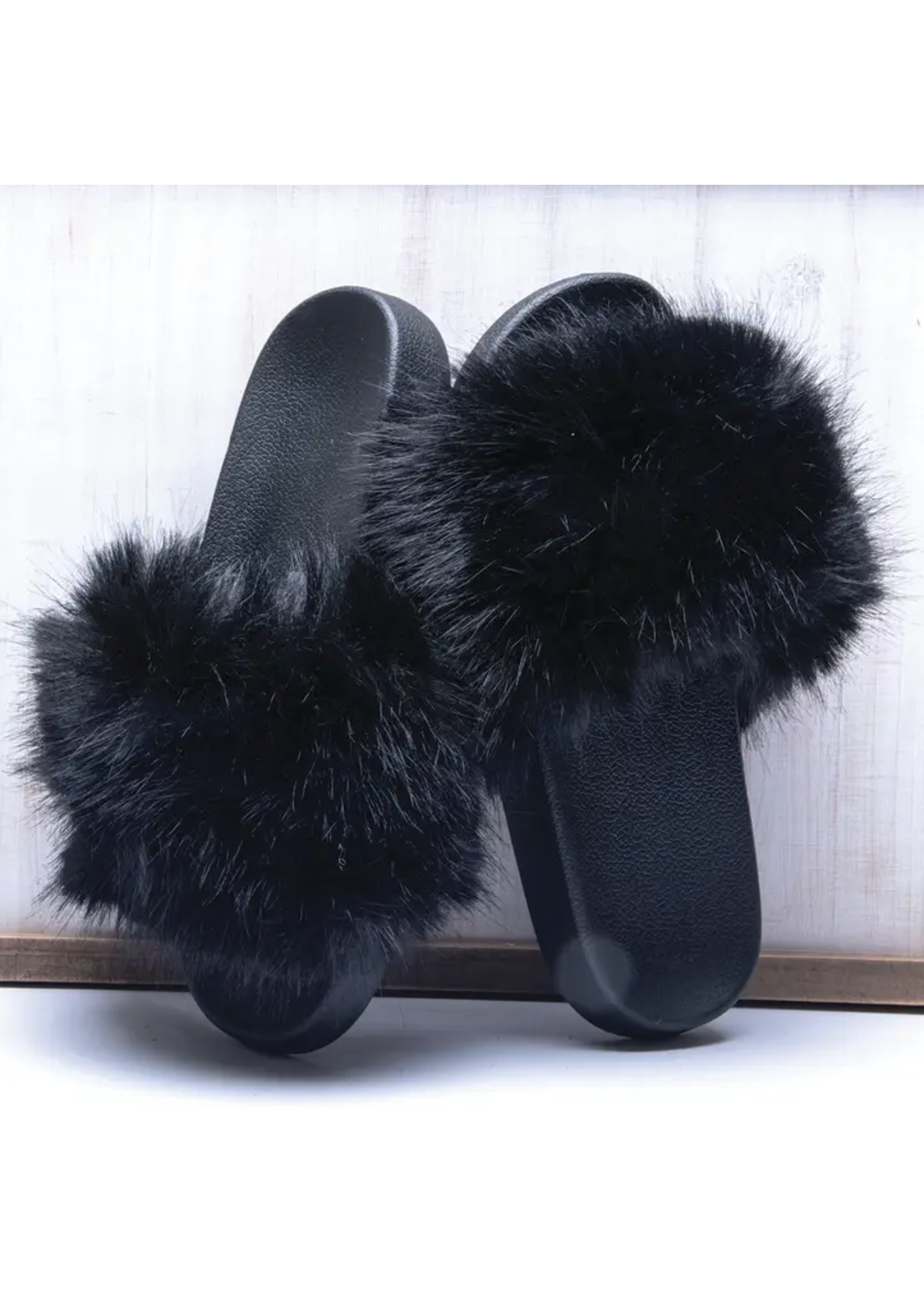 Black Furry Slippers