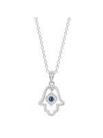 Evil Eye S/S Hand Of Fatima Necklace With Evil Eye 18"