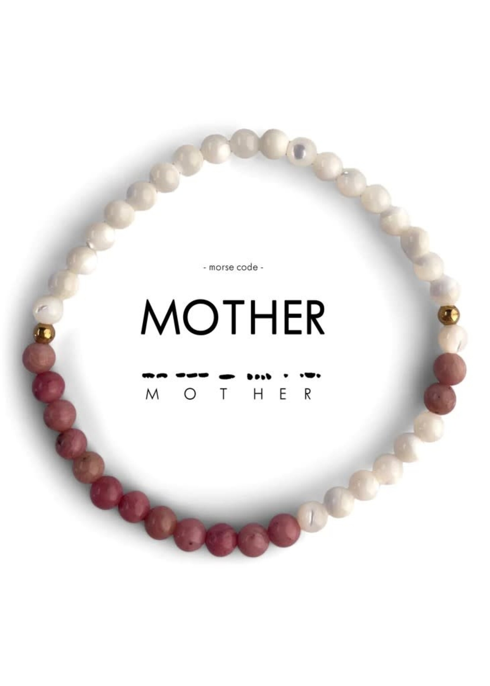 Morse Code Bracelet Pink Rhodonite & Mother of Pearl MOTHER