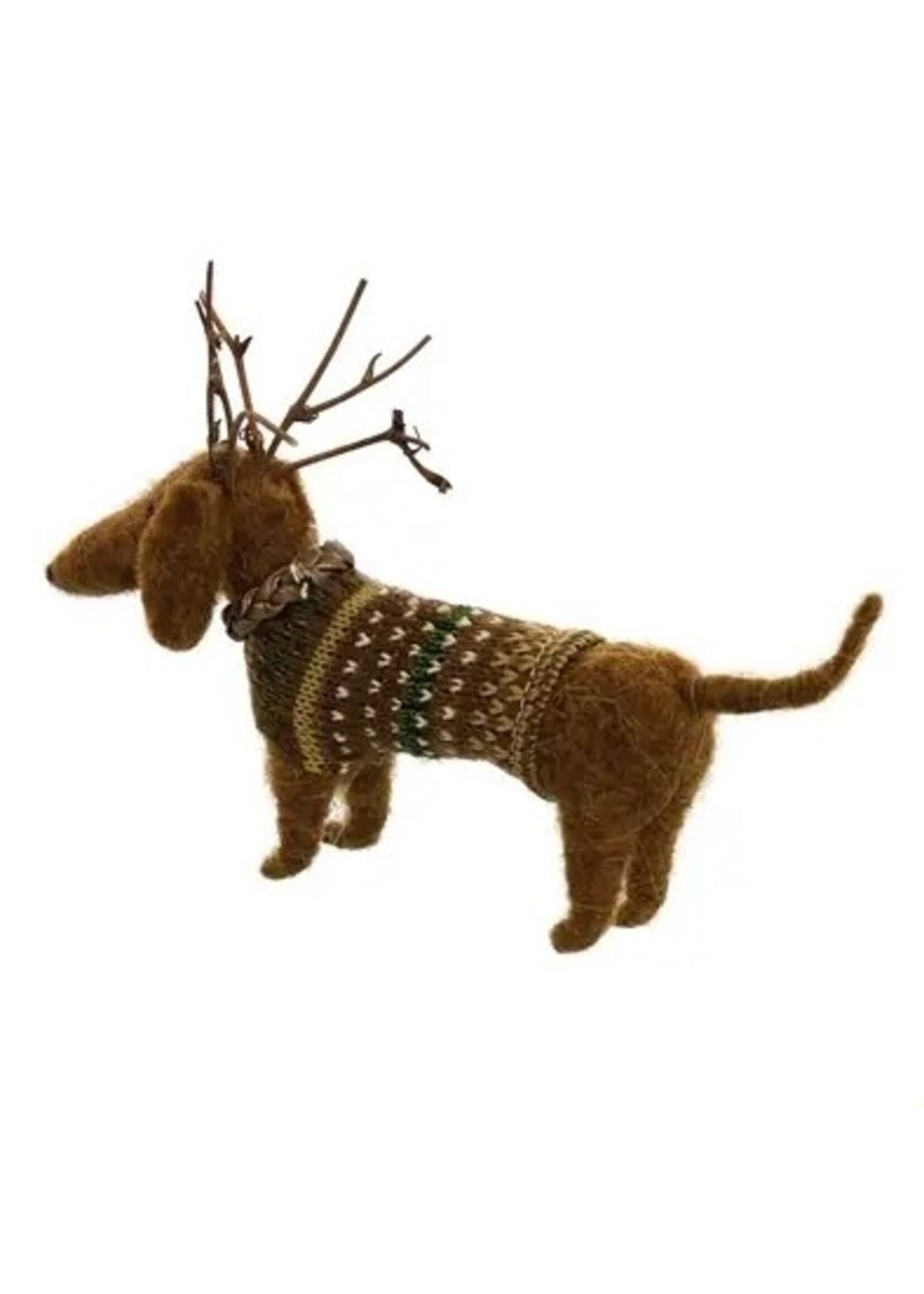 Xmas Ornament Felt Reindog Daschund w/ Antlers Ornament