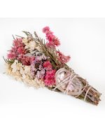 Pink & White Floral Smudge with Shell Wand 6"