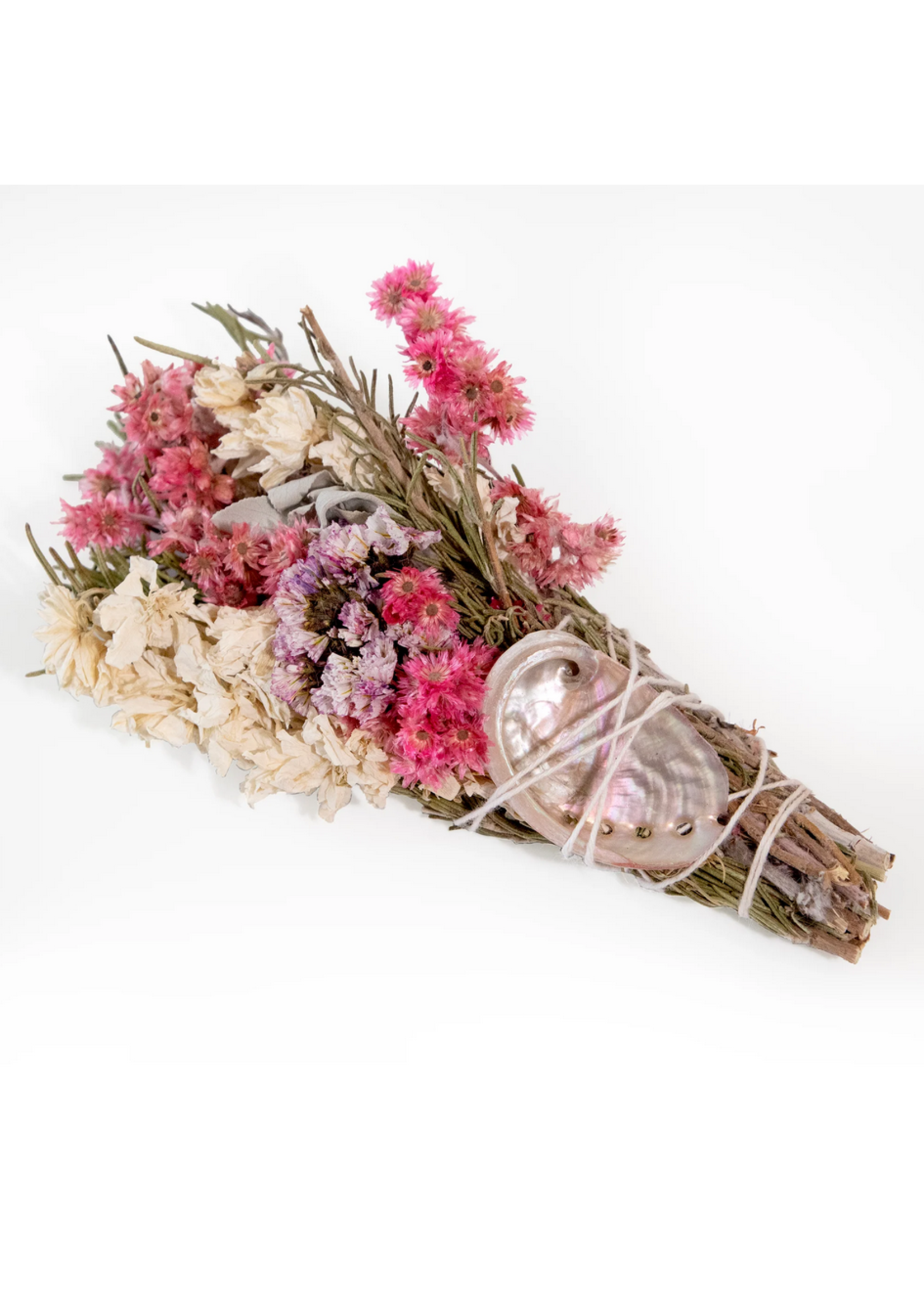 Smudge Wand Pink and White Floral with Shell 6"
