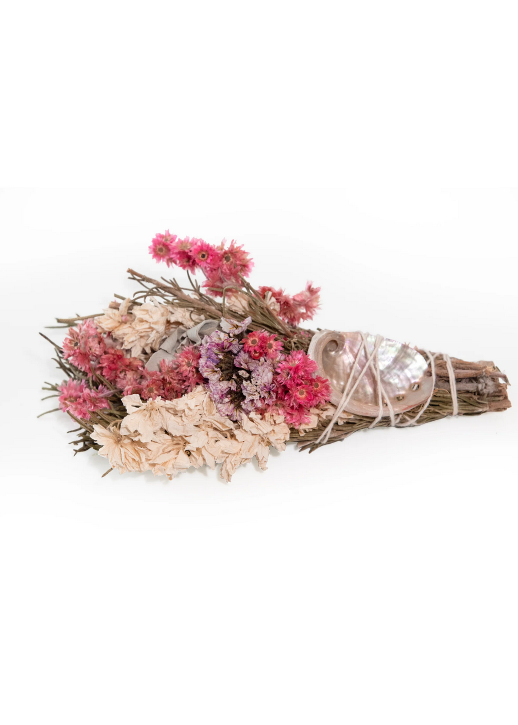 Smudge Wand Pink and White Floral with Shell 6"