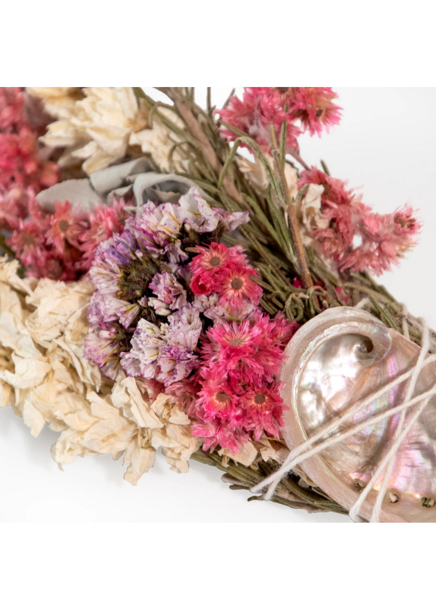 Smudge Wand Pink and White Floral with Shell 6"