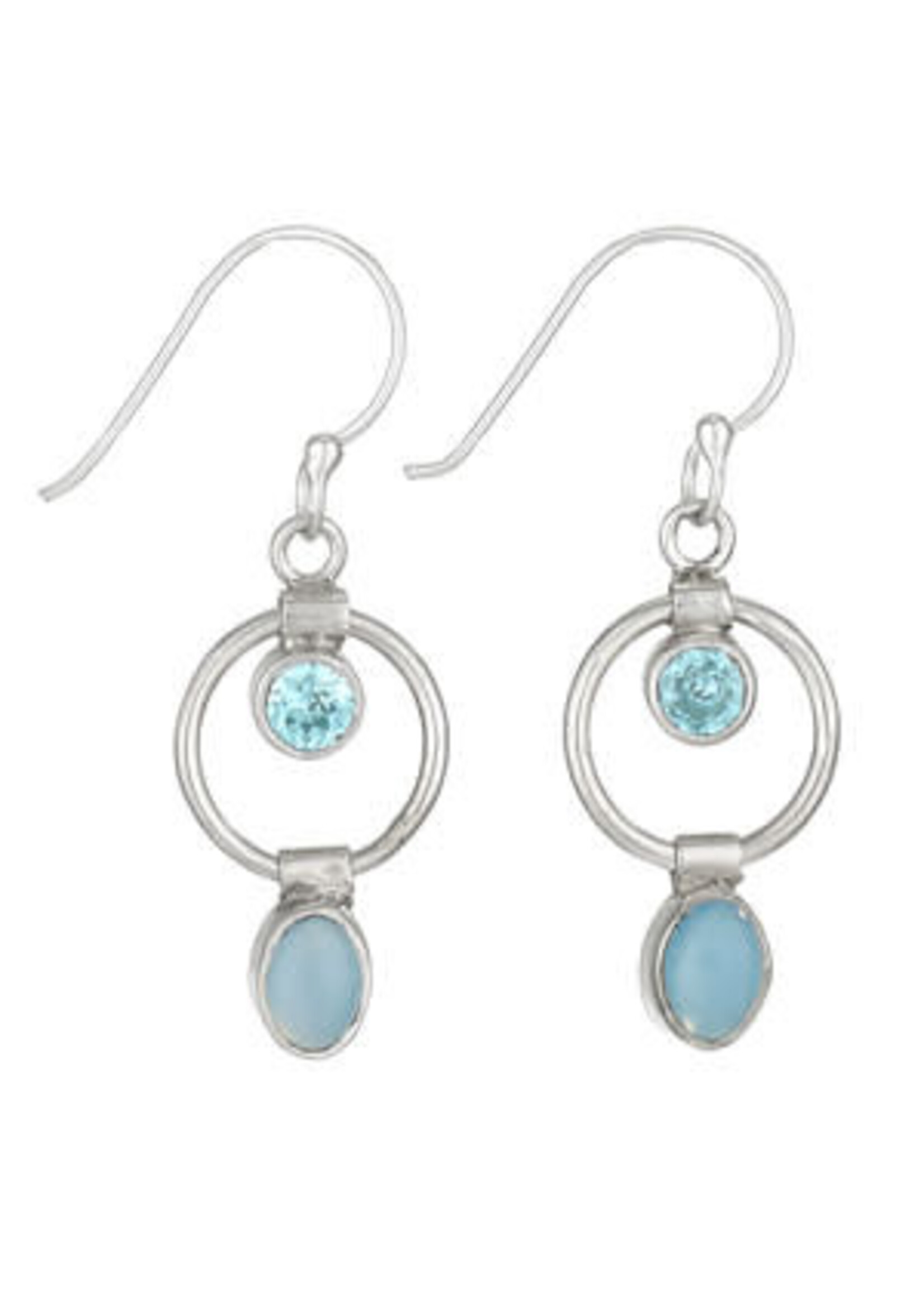 Earring Blue Top Chalcedony Drop in Circle