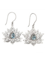 Earrings Lotus Filigree w/Blue Topaz