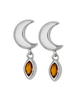 Earrings SS Crescent Moon Yellow CZ Dangle