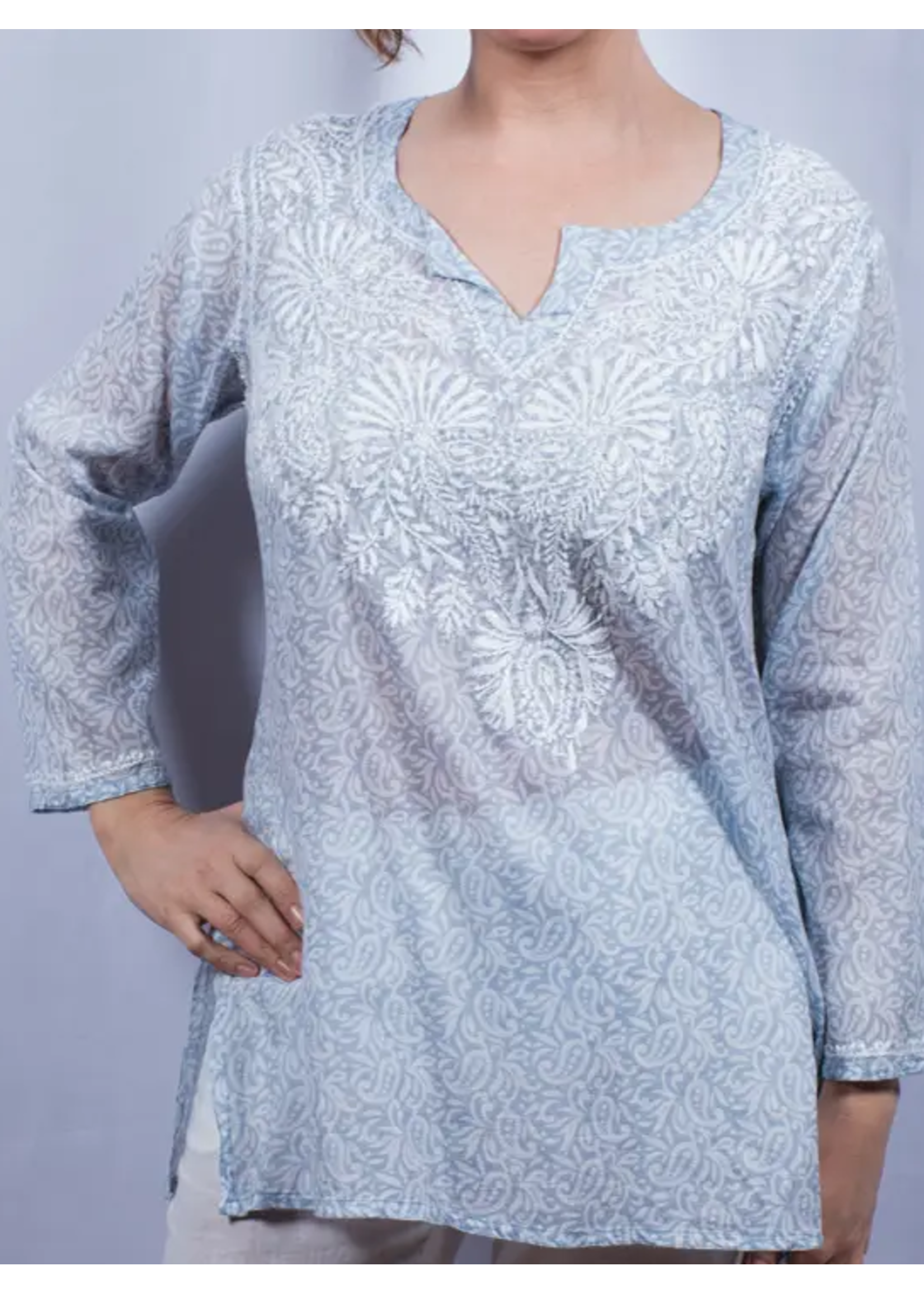 Dolma Nysa Embroidered Top Gray/White