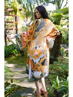 Bali Queen Bombay Jeweled Kimono Crane Sunrise Viscose Silk 1 Size