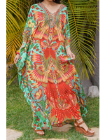 Bali Queen Bombay Jeweled Long Caftan Feathers In The Sun One Size