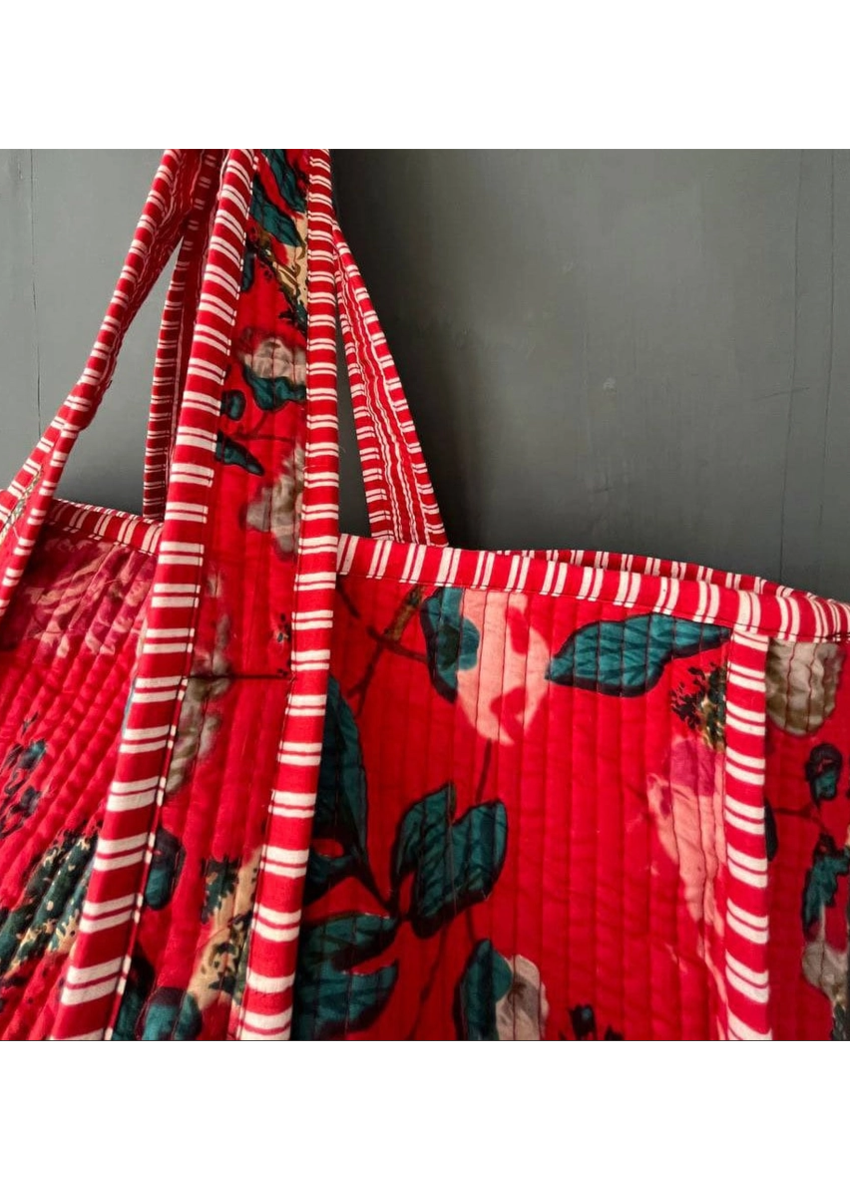 Bhawana Handmade Cotton Quilted Red Hippie Market Bag