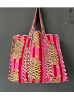 Bhawana Handmade Tiger & Floral Quilted Reversible Cotton Tote Bag