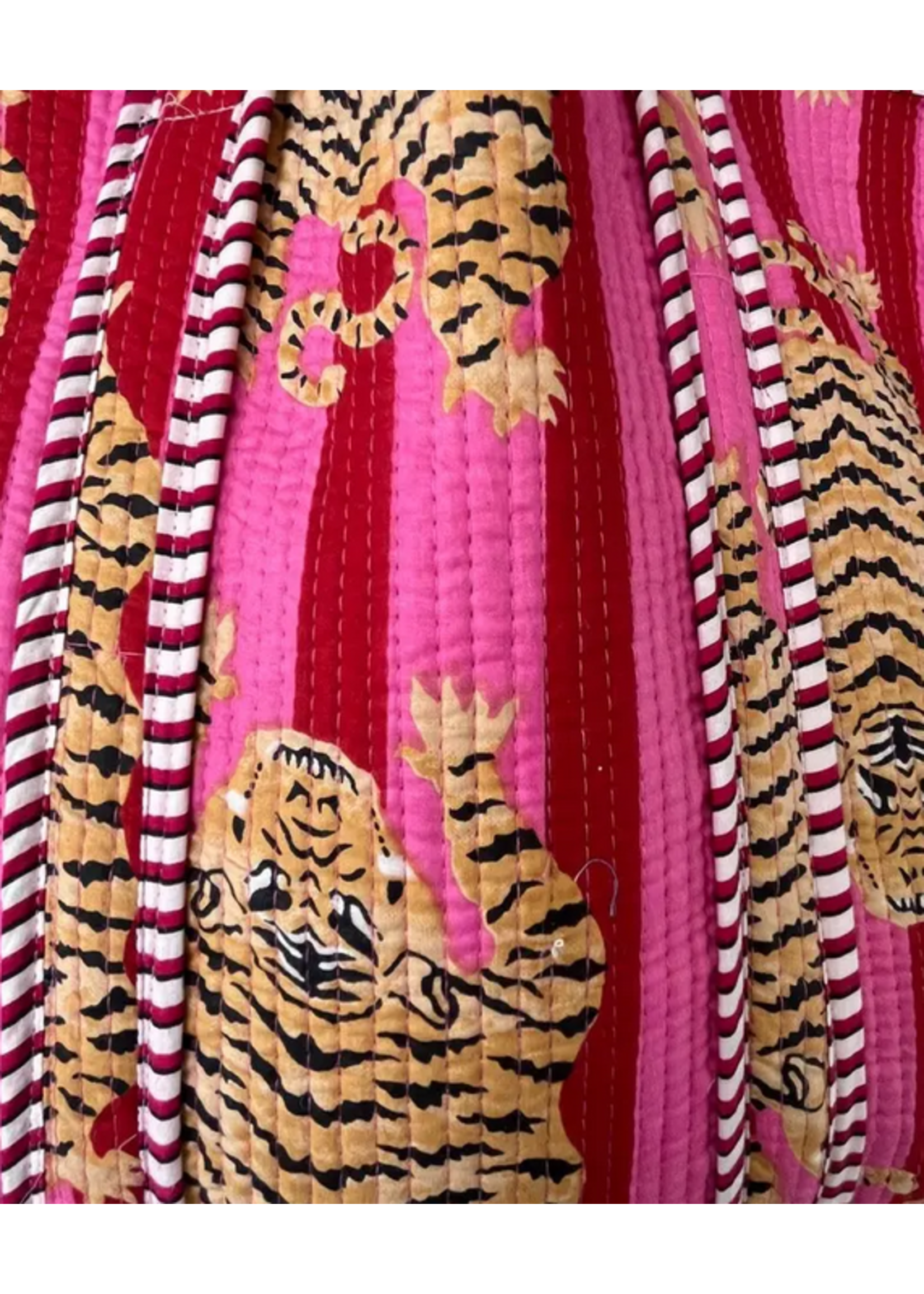 Bhawana Handmade Tiger & Floral Quilted Reversible Cotton Tote Bag