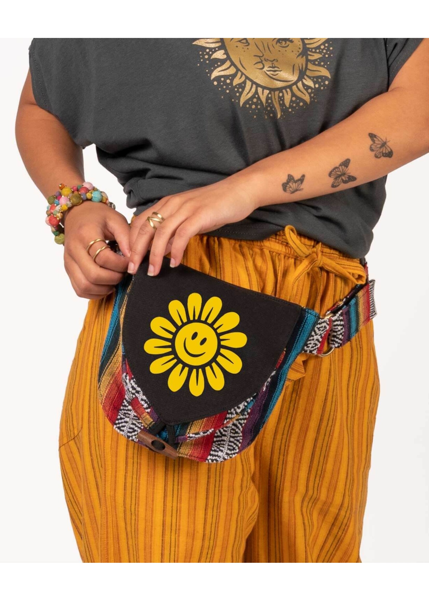 Soul Flower Happy Daisy Black Hip Bag