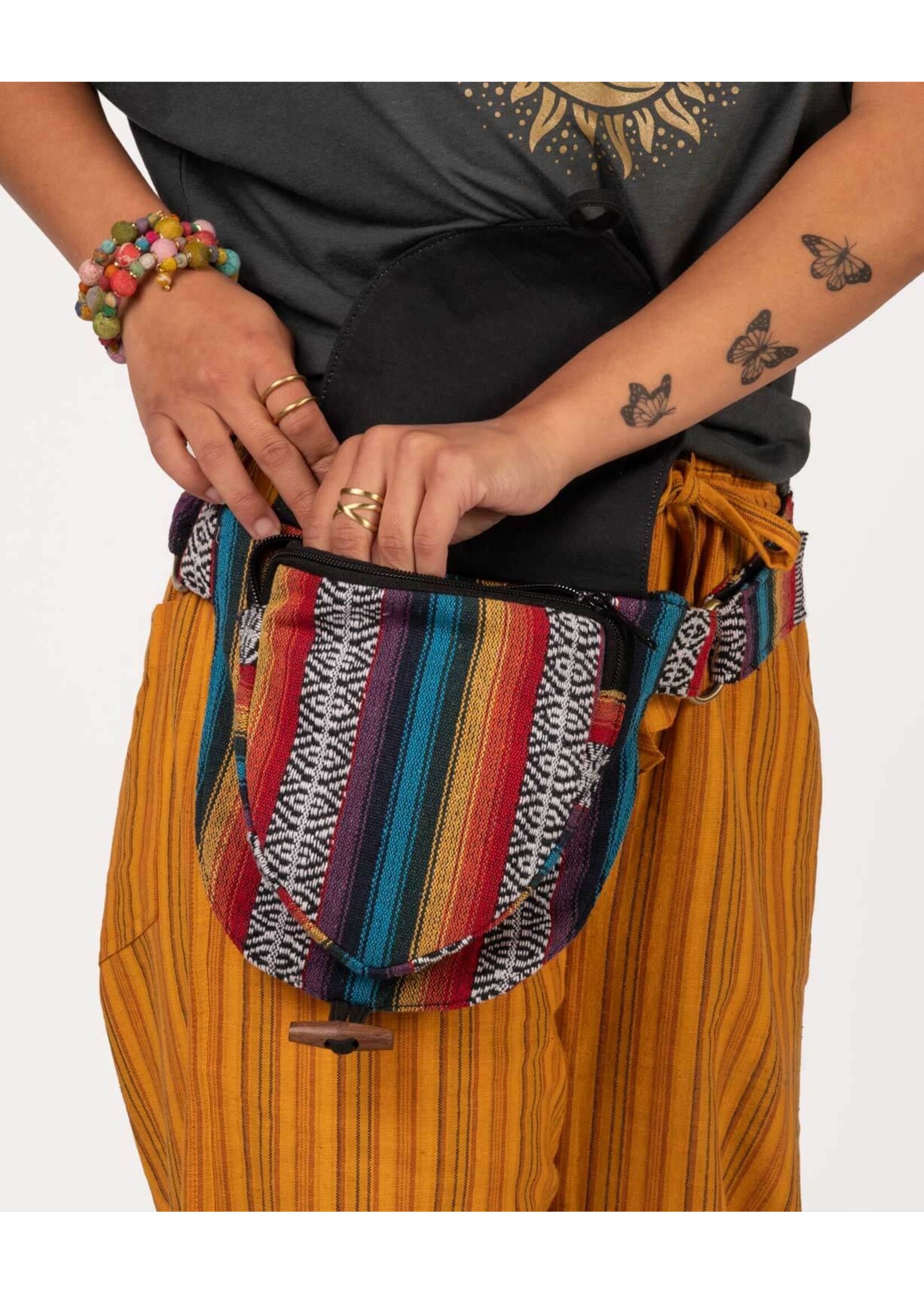 Soul Flower Happy Daisy Black Hip Bag