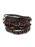 Anju Men's Brown Woven Black Beads Bracelet Set