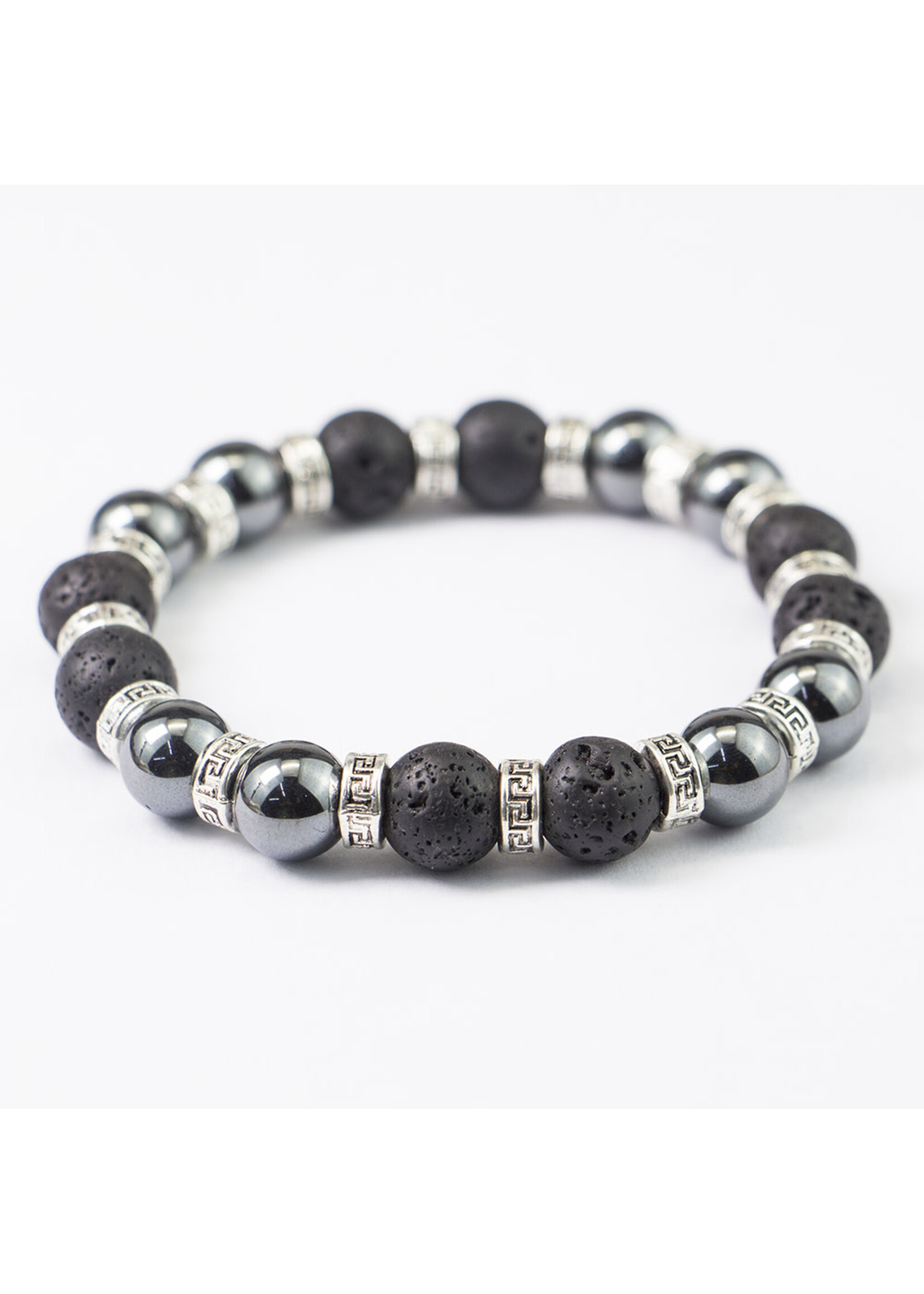 Bracelet Hematite Lava Stone Silver 10mm